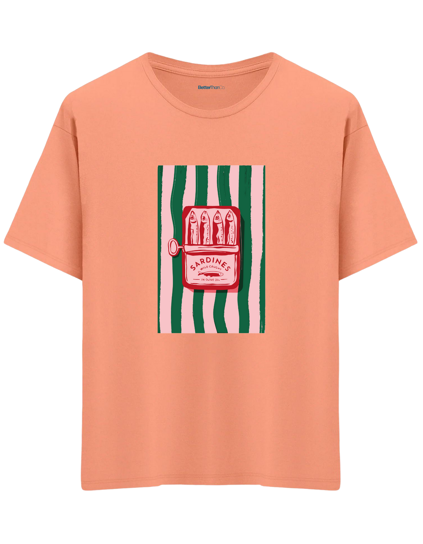 Sardines Baskılı Bisiklet Yaka Oversize T-shirt