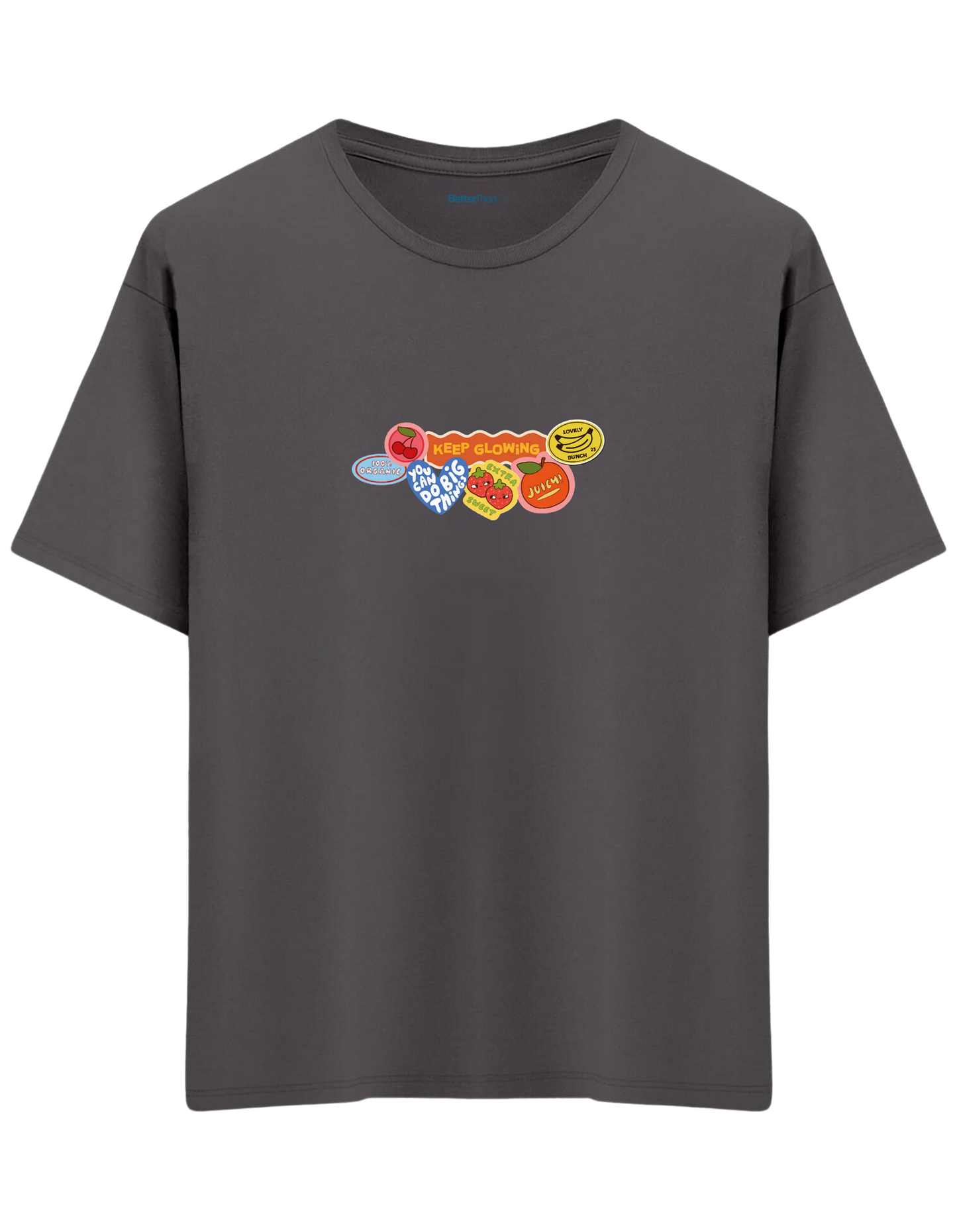 Fruits Baskılı Bisiklet Yaka Oversize T-shirt