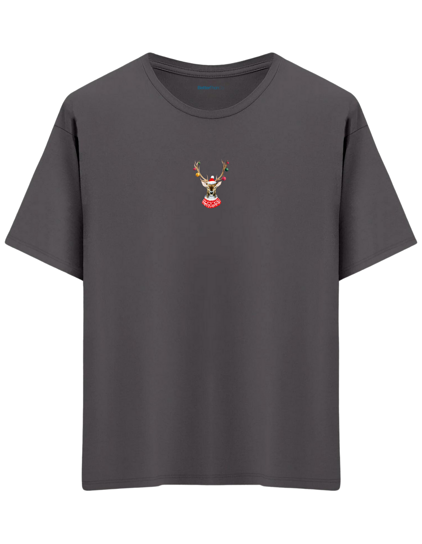 Reindeer Baskılı Bisiklet Yaka Oversize T-shirt