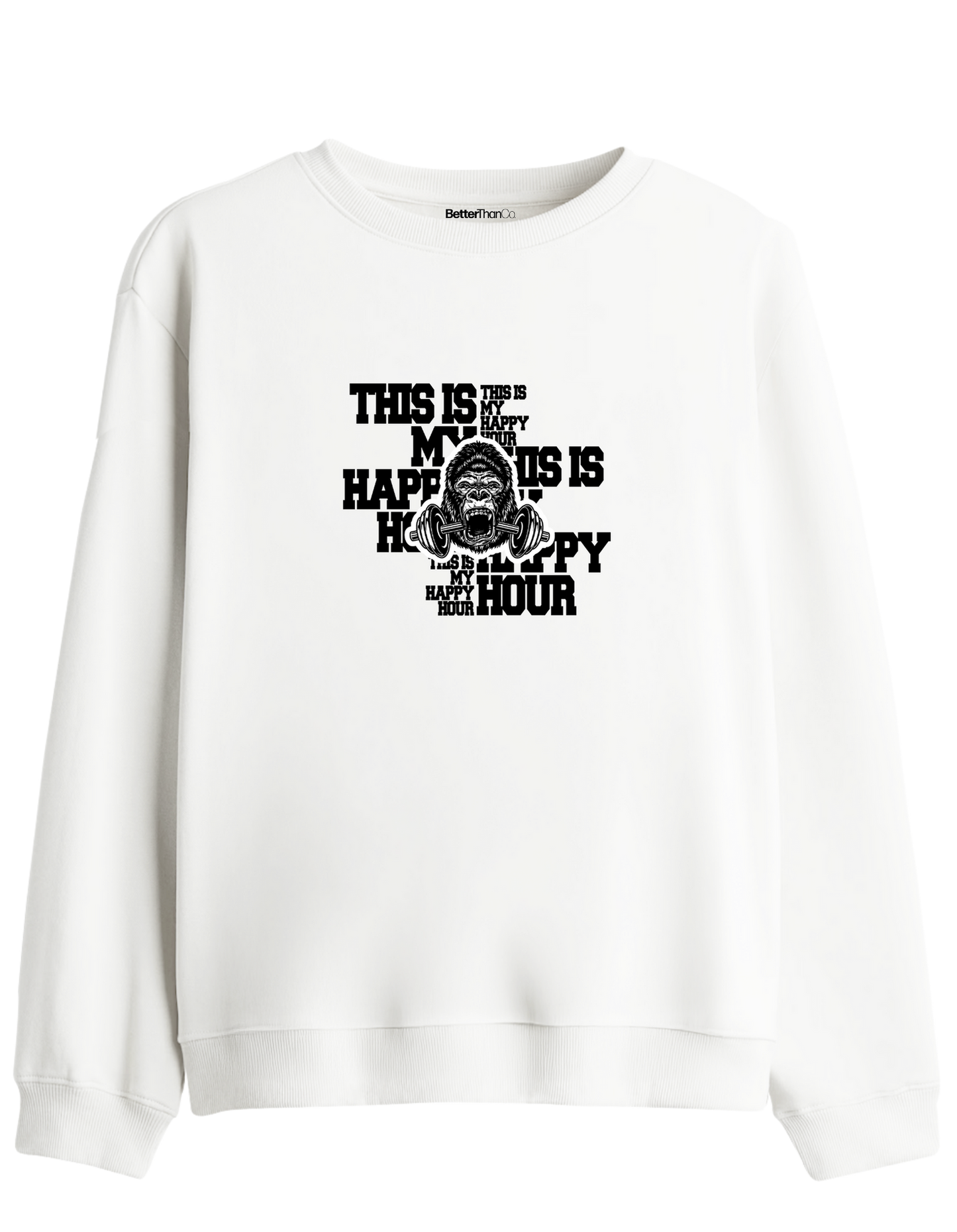 Happy Hour Baskılı Bisiklet Yaka Sweatshirt