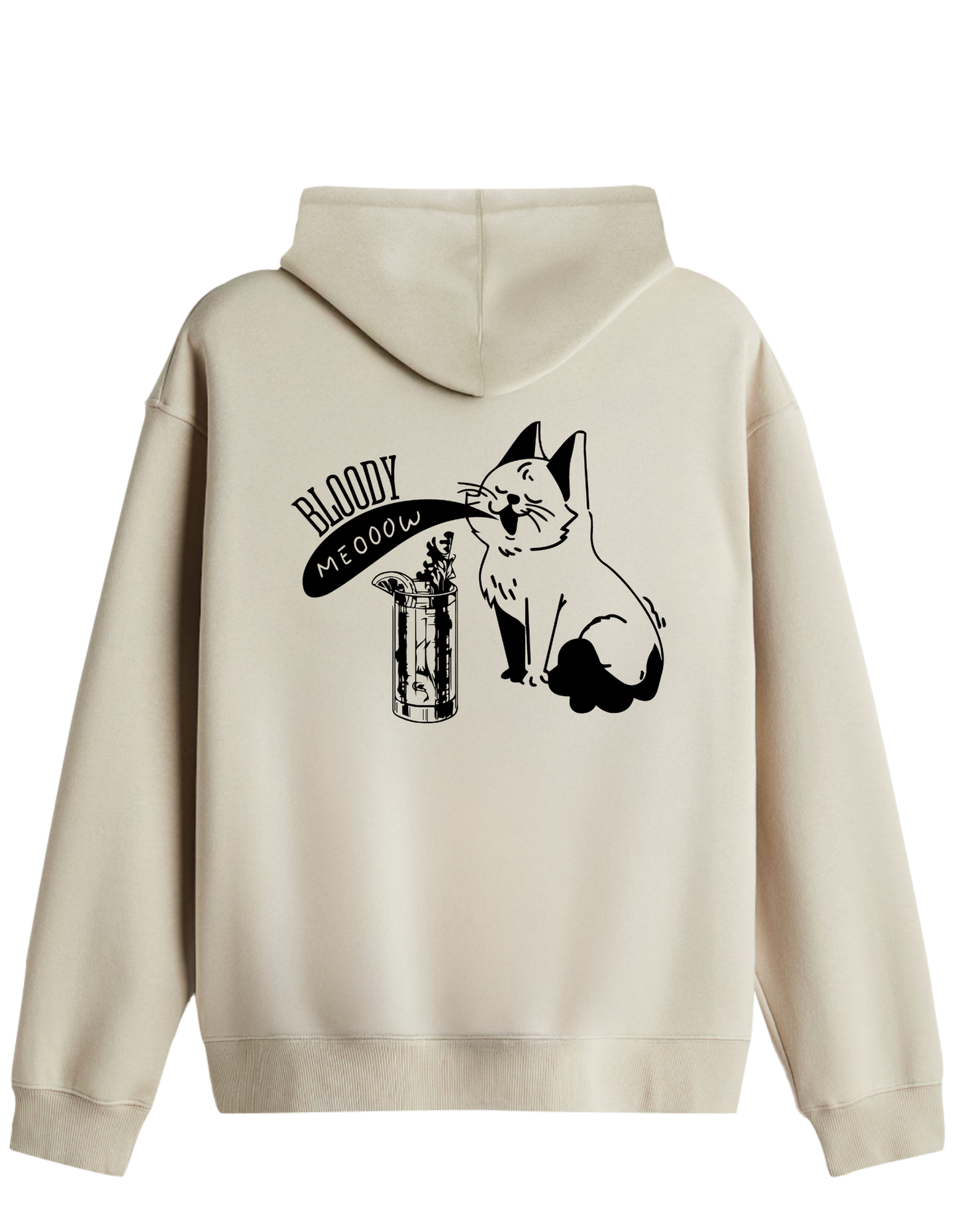 Bloody Meow Baskılı Unisex Kapüşonlu Yaka Hoodie