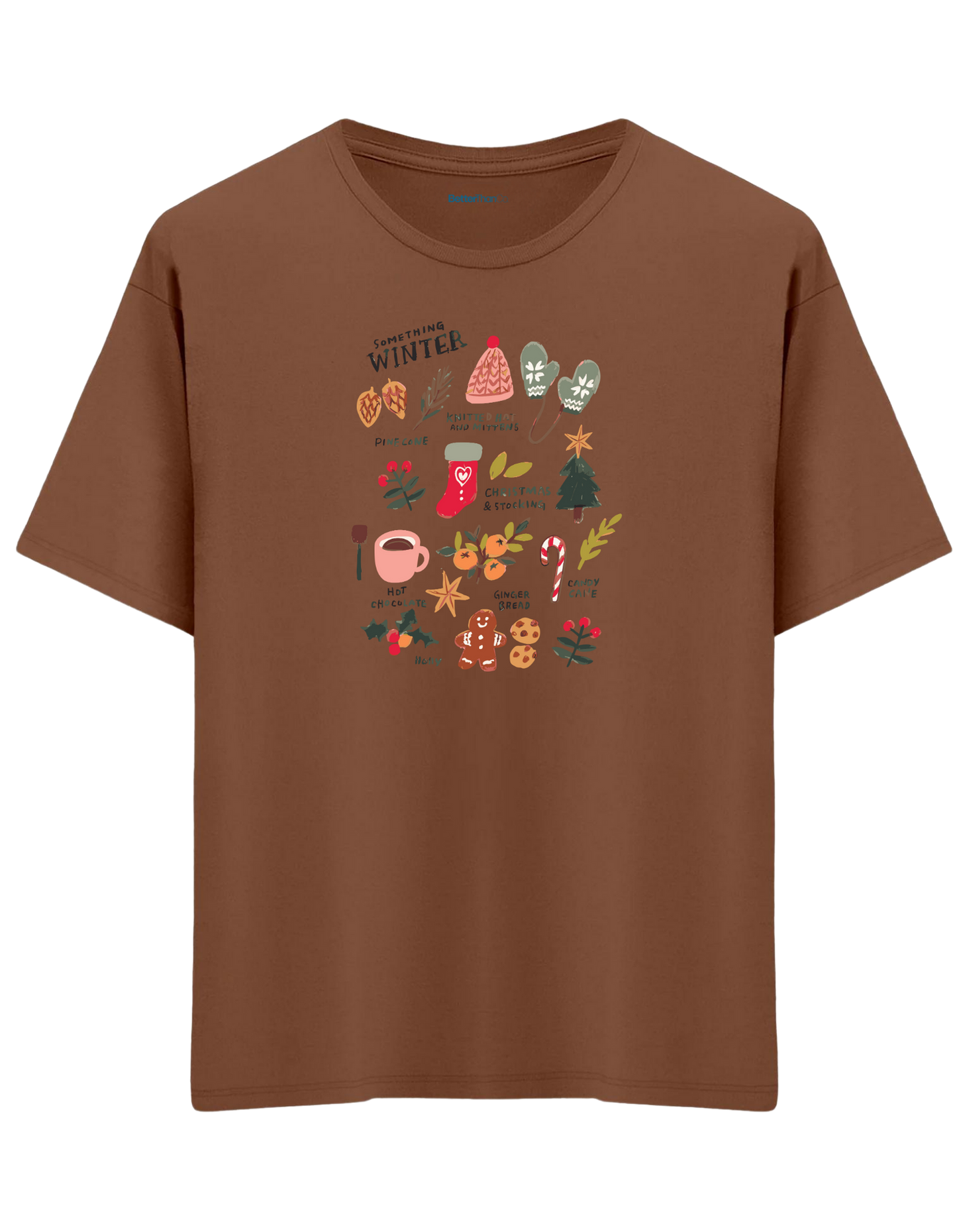 Winter Baskılı Bisiklet Yaka Oversize T-shirt