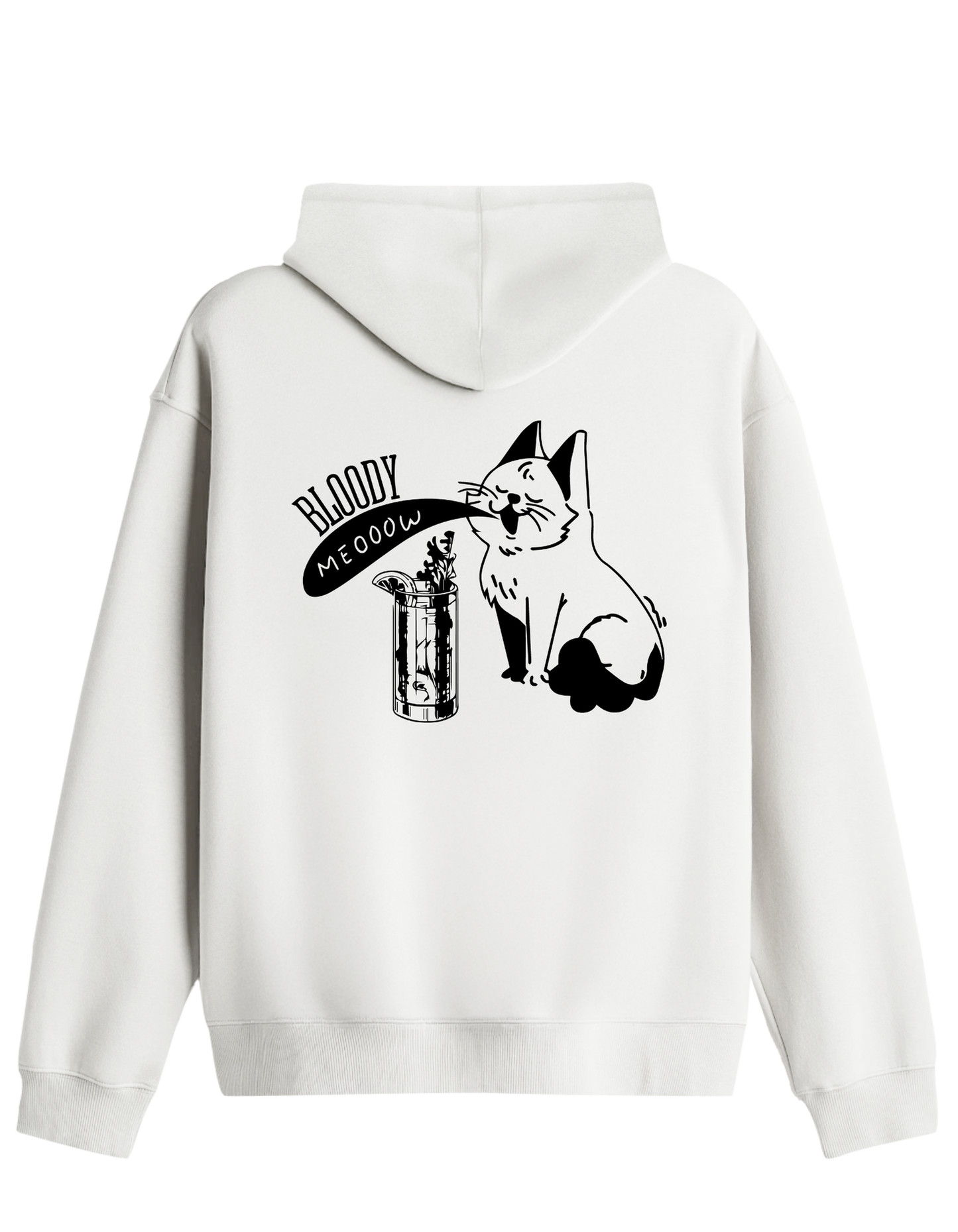 Bloody Meow Baskılı Unisex Kapüşonlu Yaka Hoodie