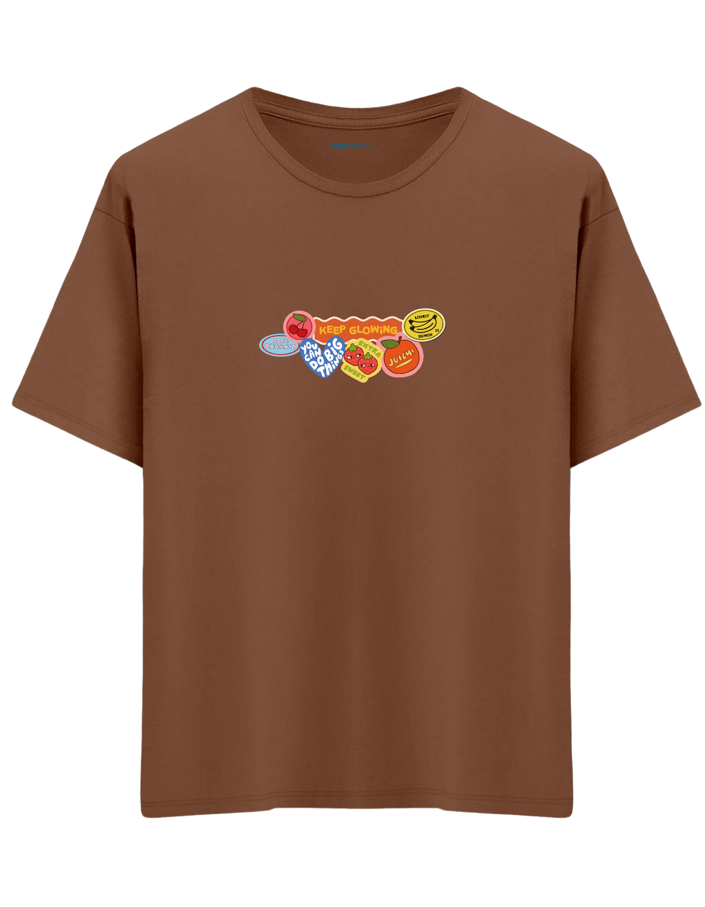 Fruits Baskılı Bisiklet Yaka Oversize T-shirt