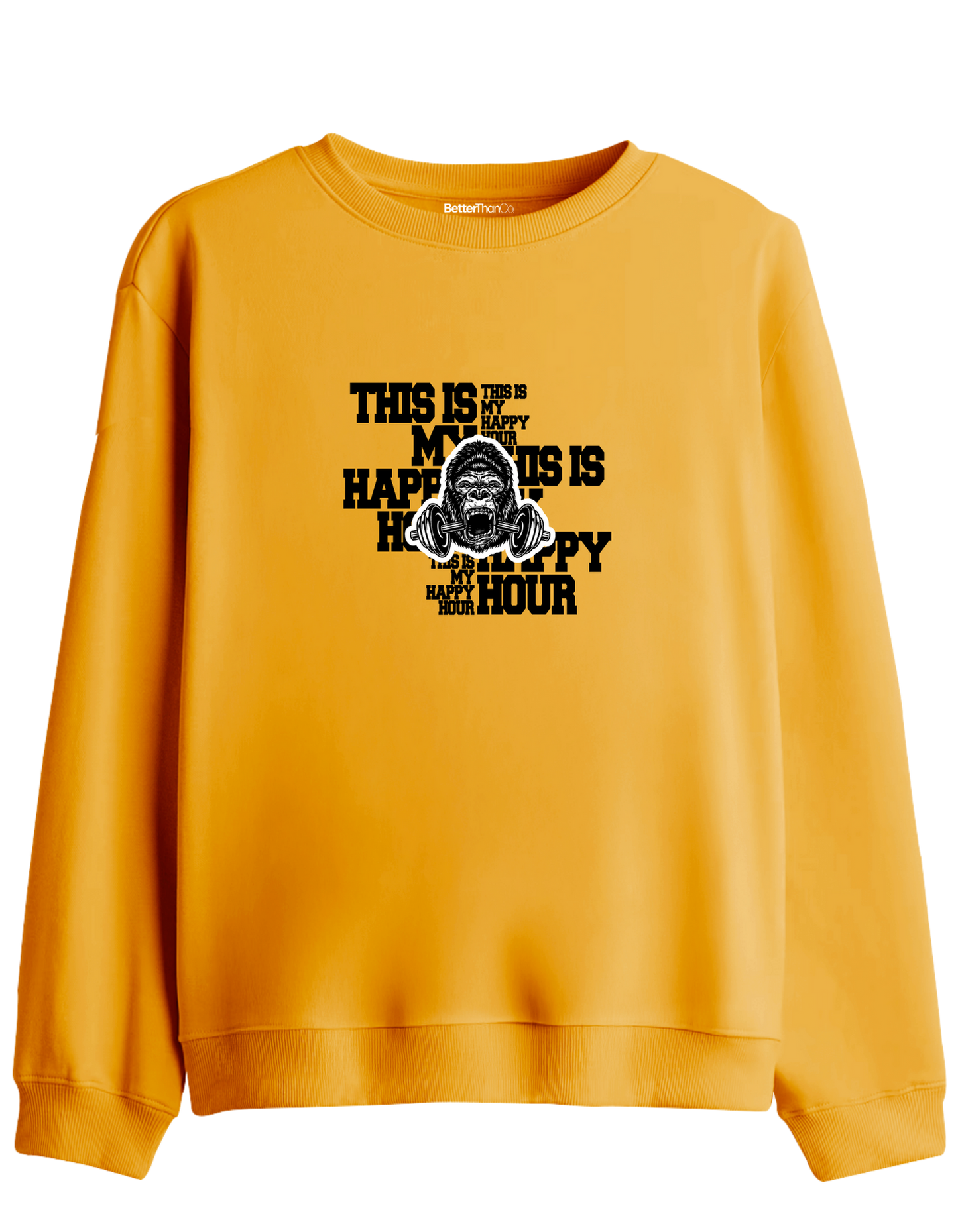 Happy Hour Baskılı Bisiklet Yaka Sweatshirt