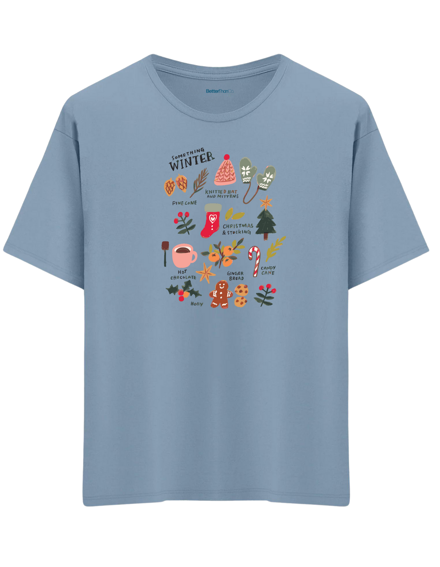 Winter Baskılı Bisiklet Yaka Oversize T-shirt