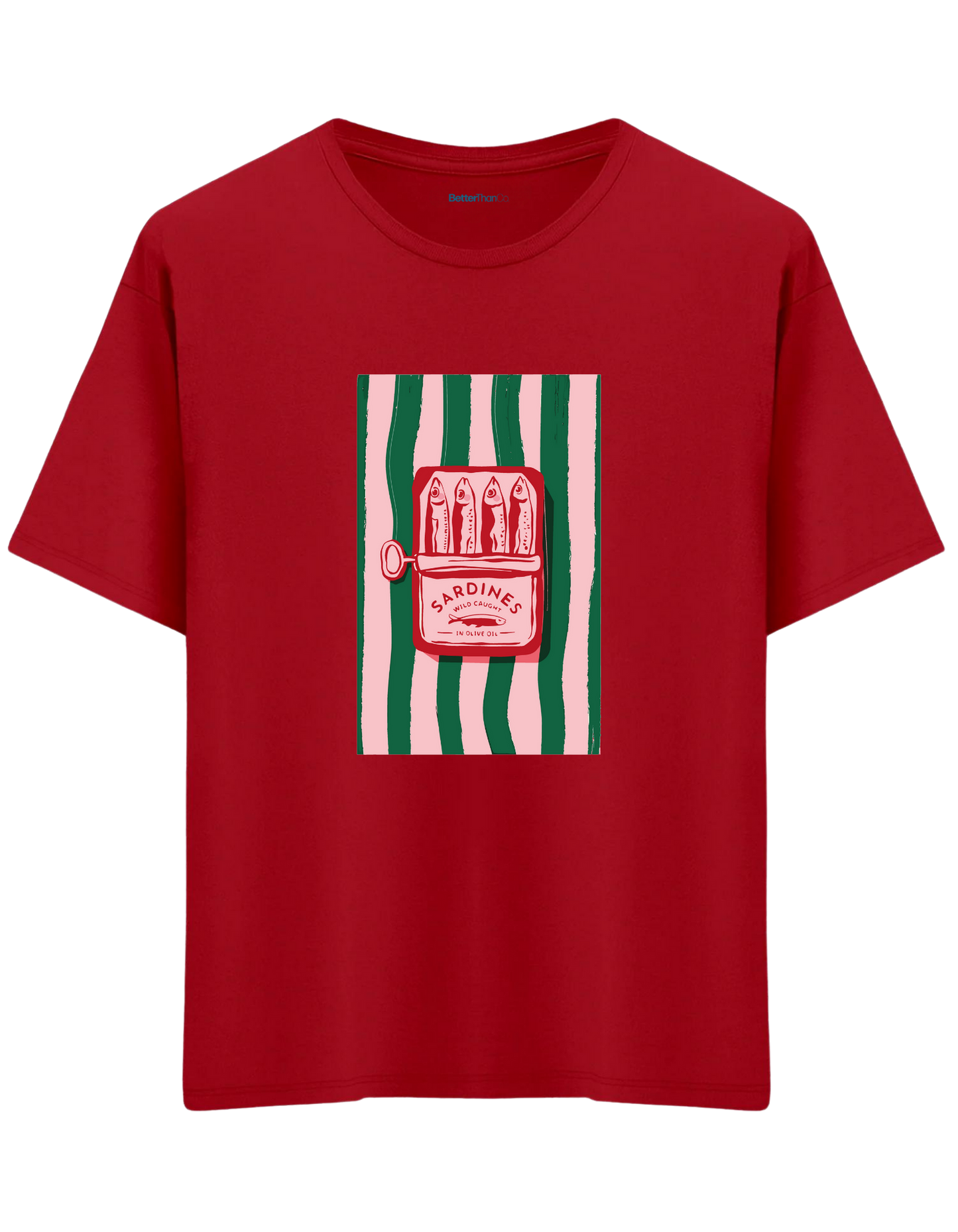 Sardines Baskılı Bisiklet Yaka Oversize T-shirt