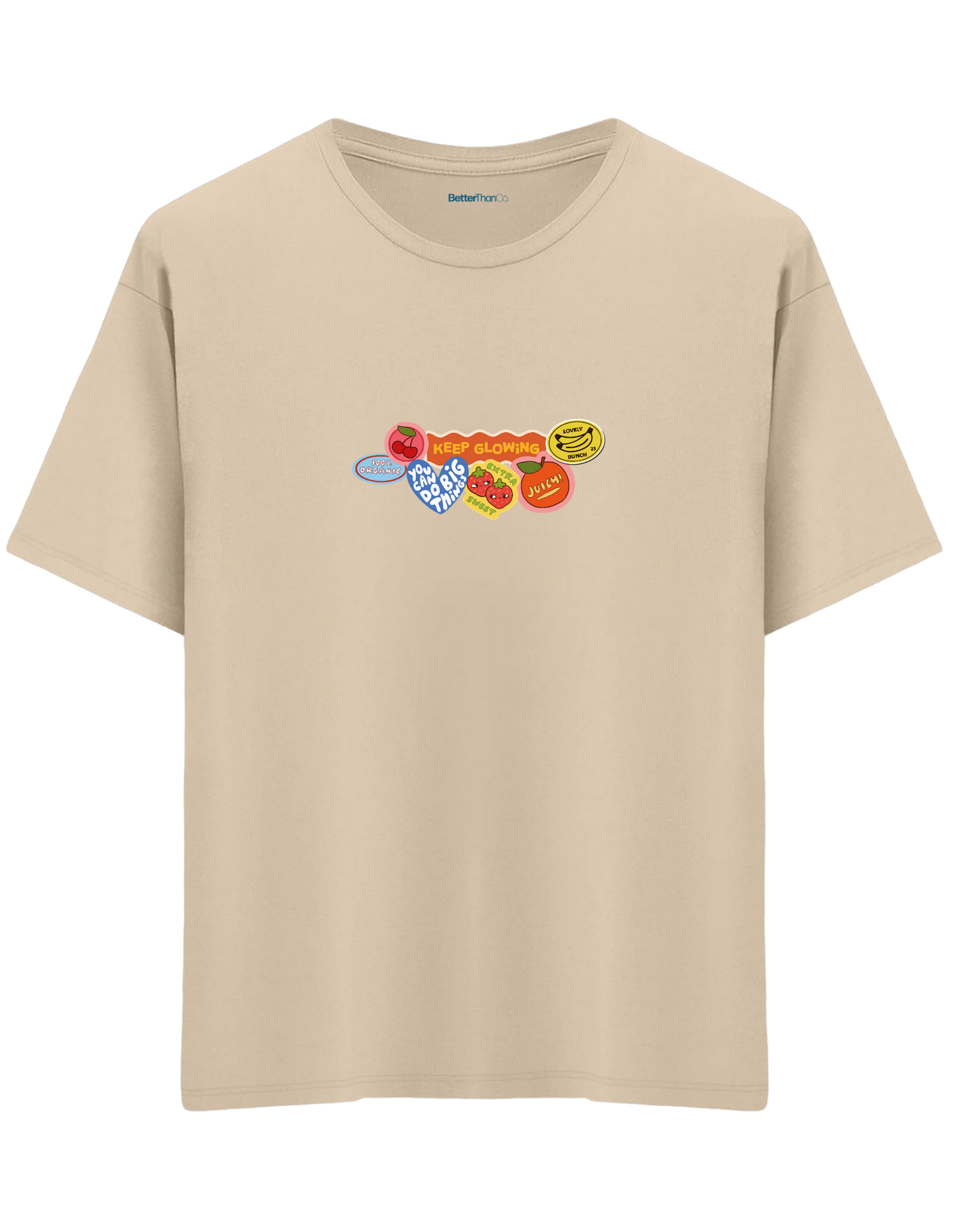 Fruits Baskılı Bisiklet Yaka Oversize T-shirt