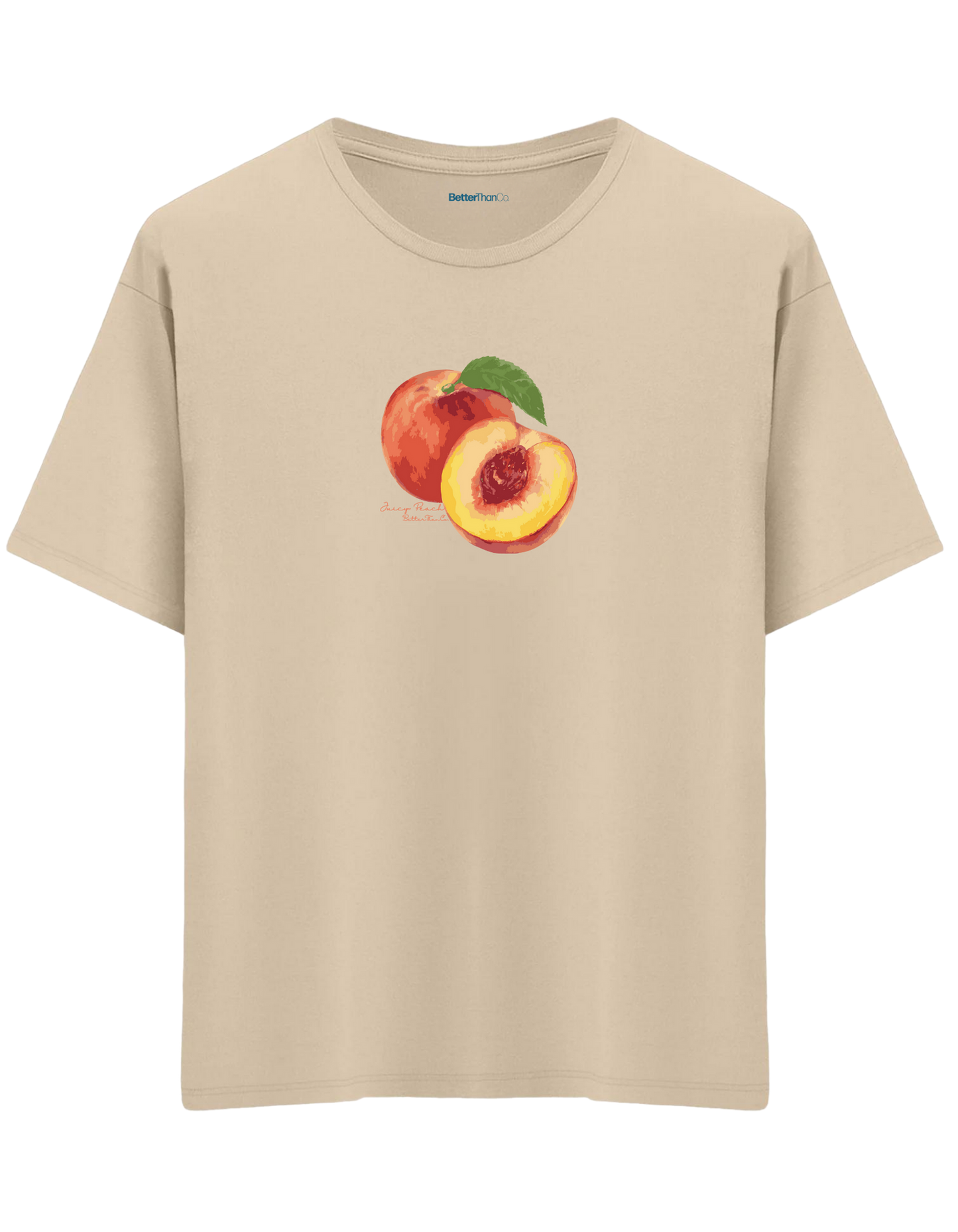 Peach Baskılı Bisiklet Yaka Oversize T-shirt