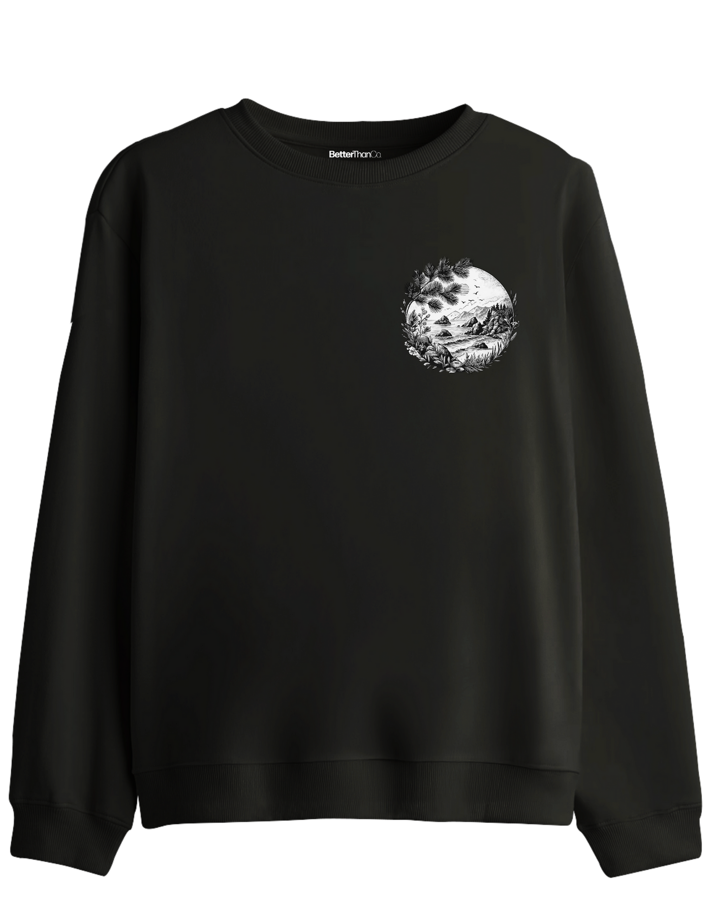 Nature Baskılı Bisiklet Yaka Sweatshirt