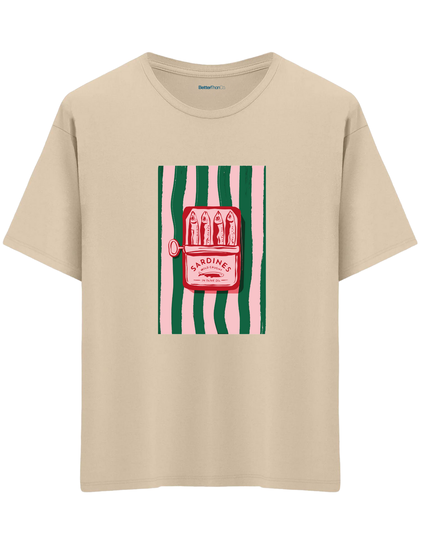 Sardines Baskılı Bisiklet Yaka Oversize T-shirt