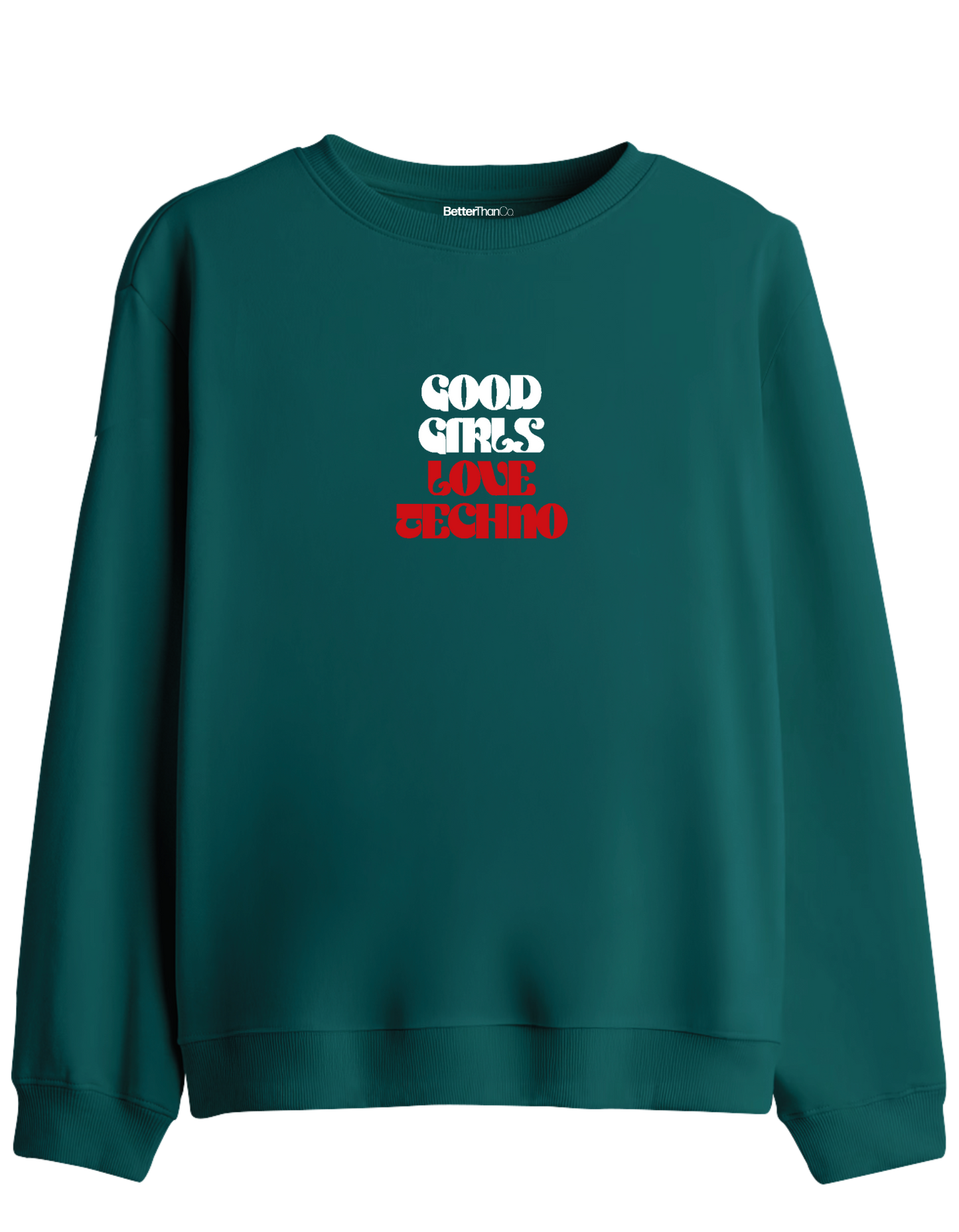 Techno Baskılı Bisiklet Yaka Sweatshirt