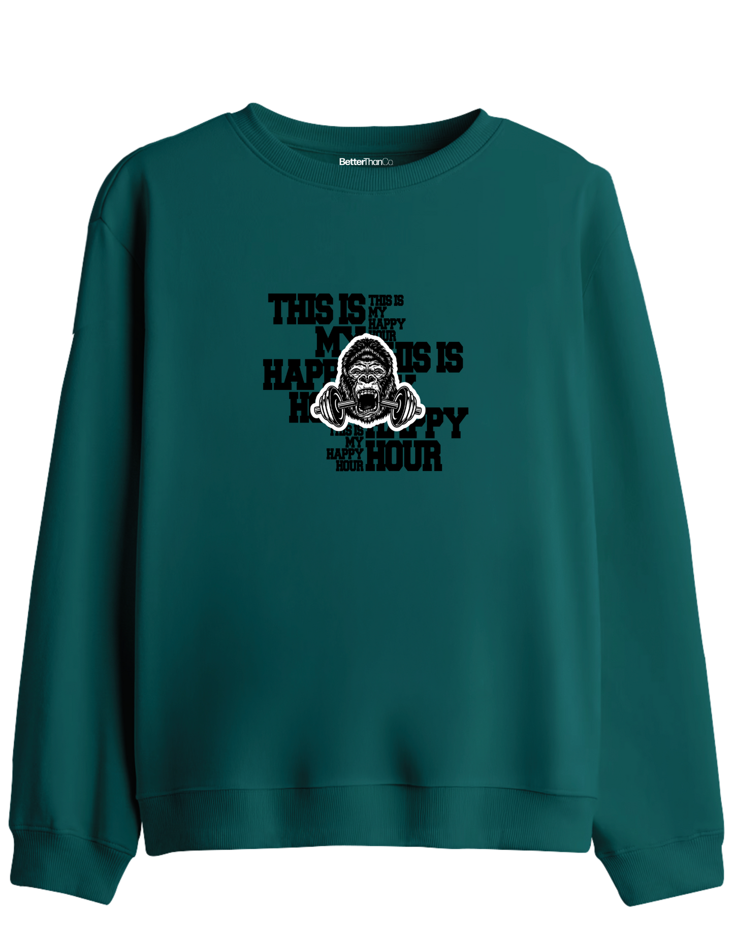 Happy Hour Baskılı Bisiklet Yaka Sweatshirt