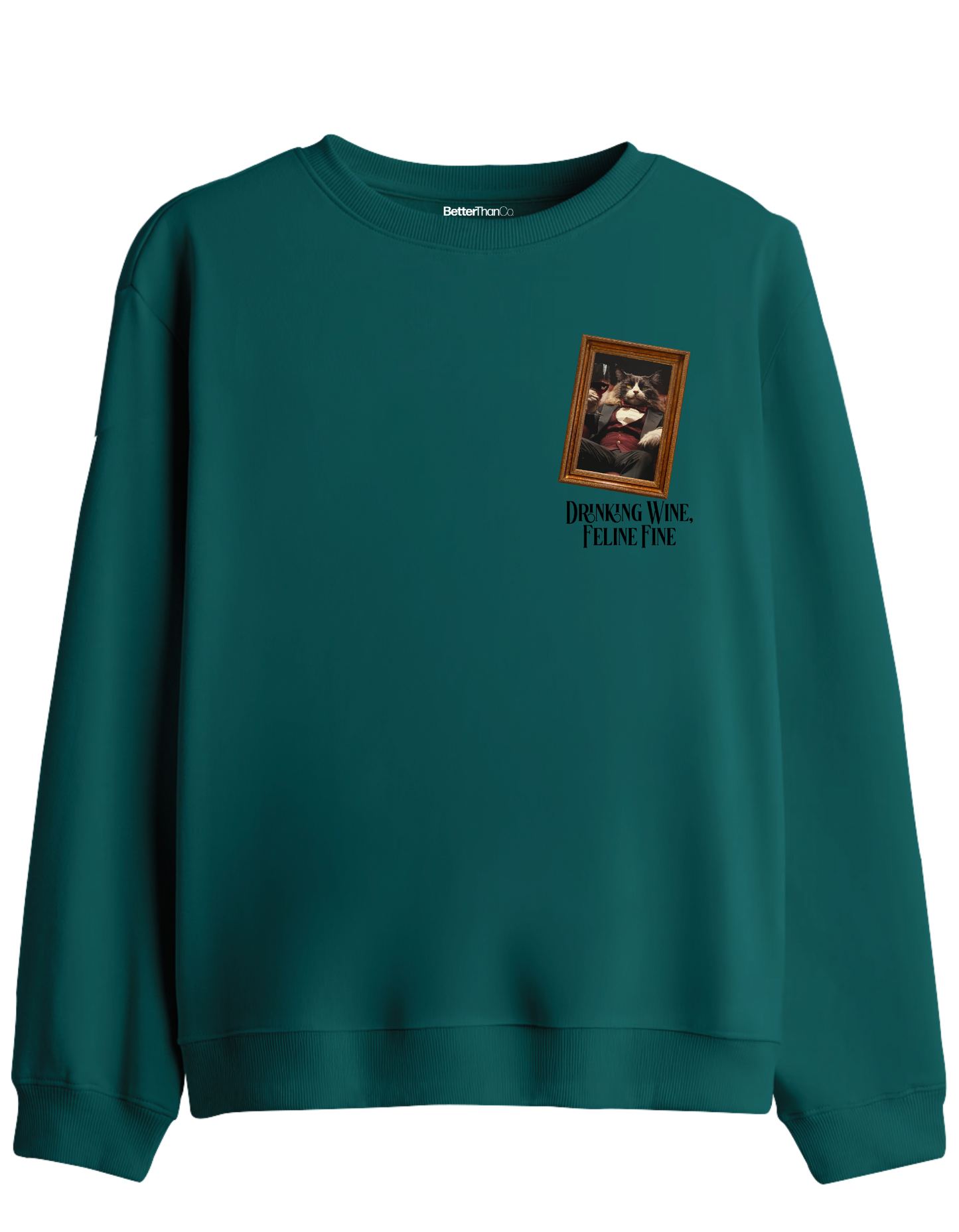 Feline Fine Baskılı Bisiklet Yaka Sweatshirt