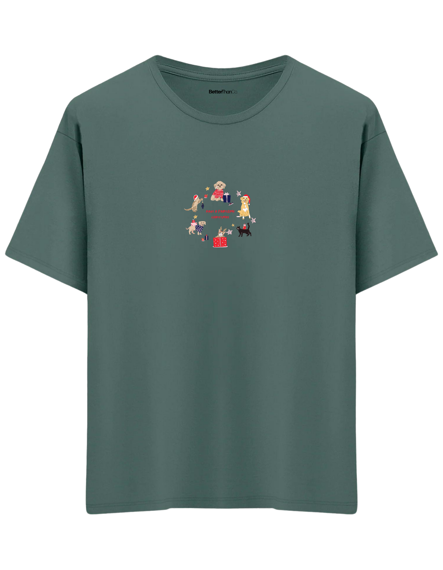 Paw-Mas Baskılı Bisiklet Yaka Oversize T-shirt