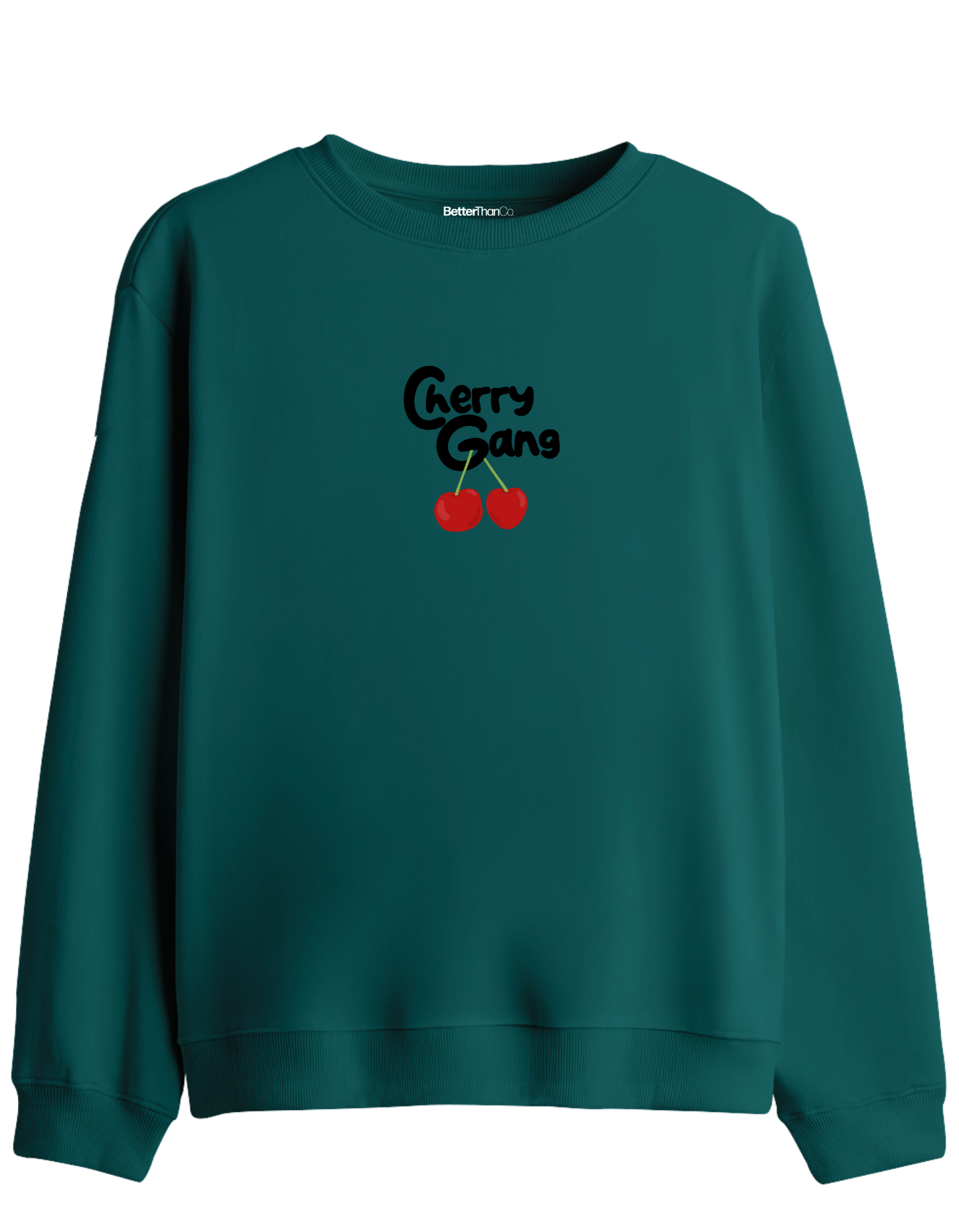 Cherry Gang Baskılı Bisiklet Yaka Sweatshirt