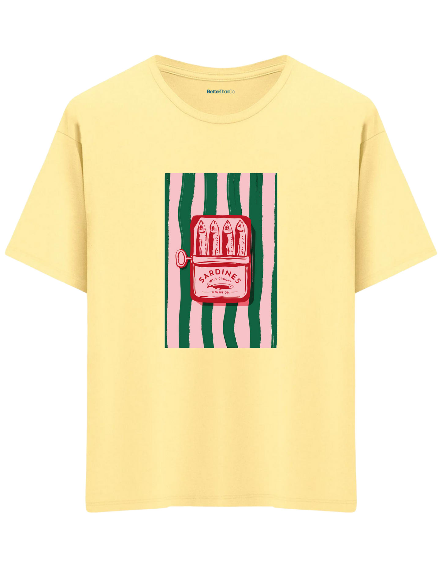 Sardines Baskılı Bisiklet Yaka Oversize T-shirt