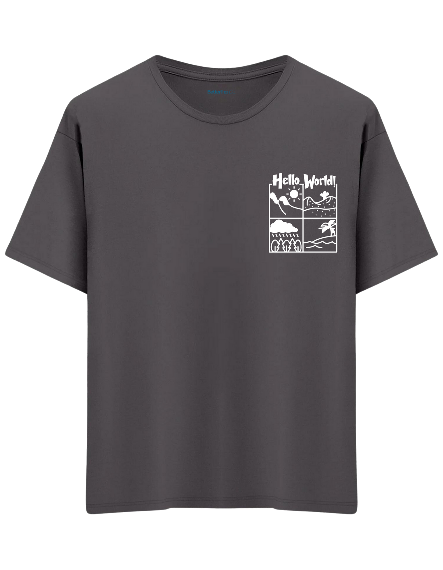 Hello World Baskılı Bisiklet Yaka Oversize T-shirt