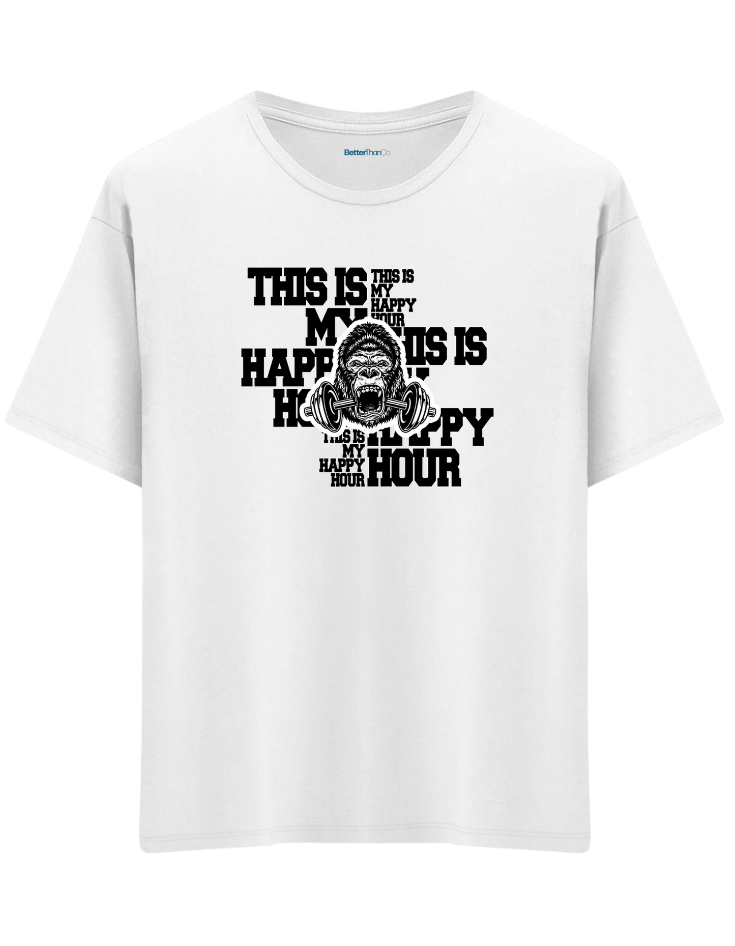 Happy Hour Baskılı Bisiklet Yaka Oversize T-shirt