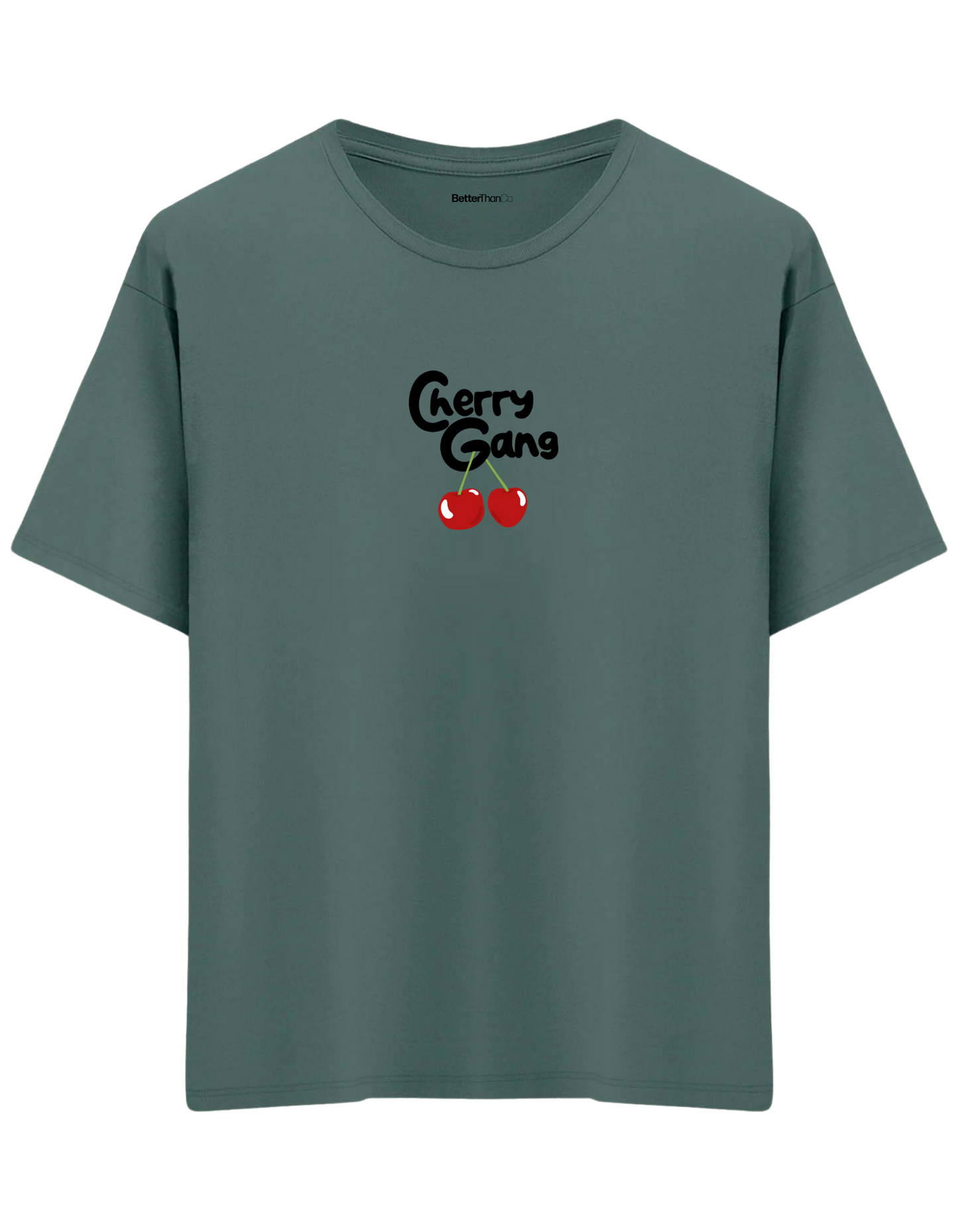 Cherry Gang Baskılı Bisiklet Yaka Oversize T-shirt