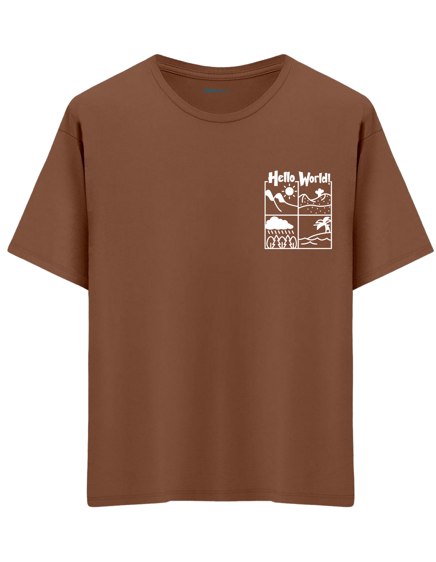 Hello World Baskılı Bisiklet Yaka Oversize T-shirt