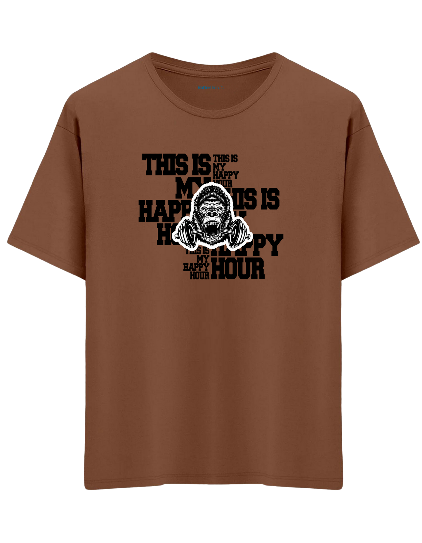Happy Hour Baskılı Bisiklet Yaka Oversize T-shirt