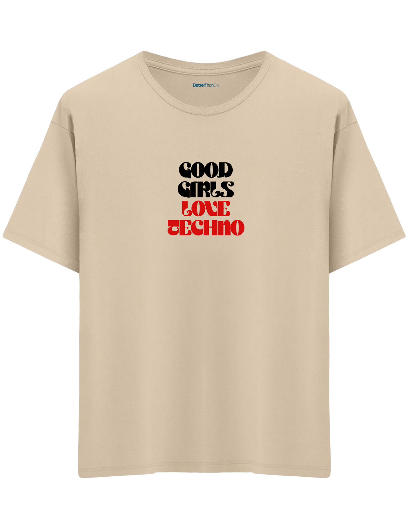 Techno Baskılı Bisiklet Yaka Oversize T-shirt