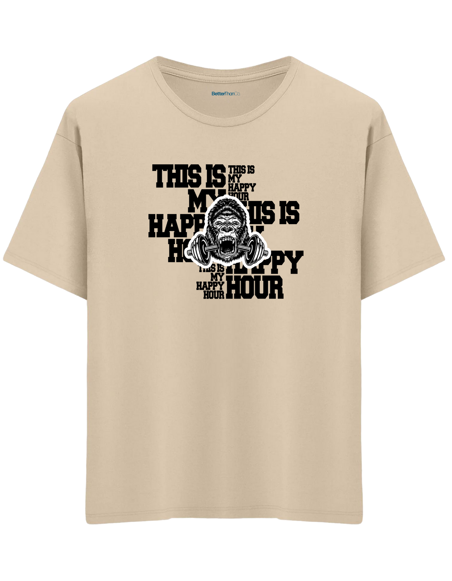 Happy Hour Baskılı Bisiklet Yaka Oversize T-shirt