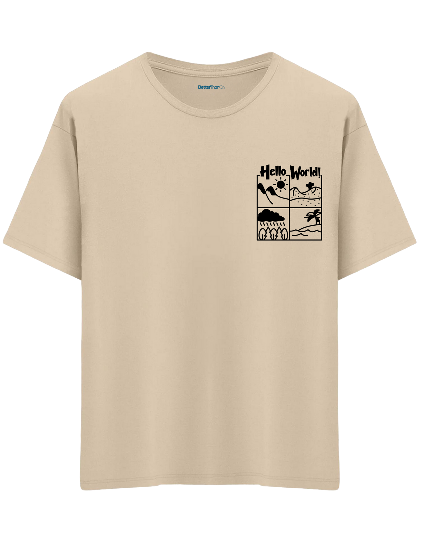 Hello World Baskılı Bisiklet Yaka Oversize T-shirt