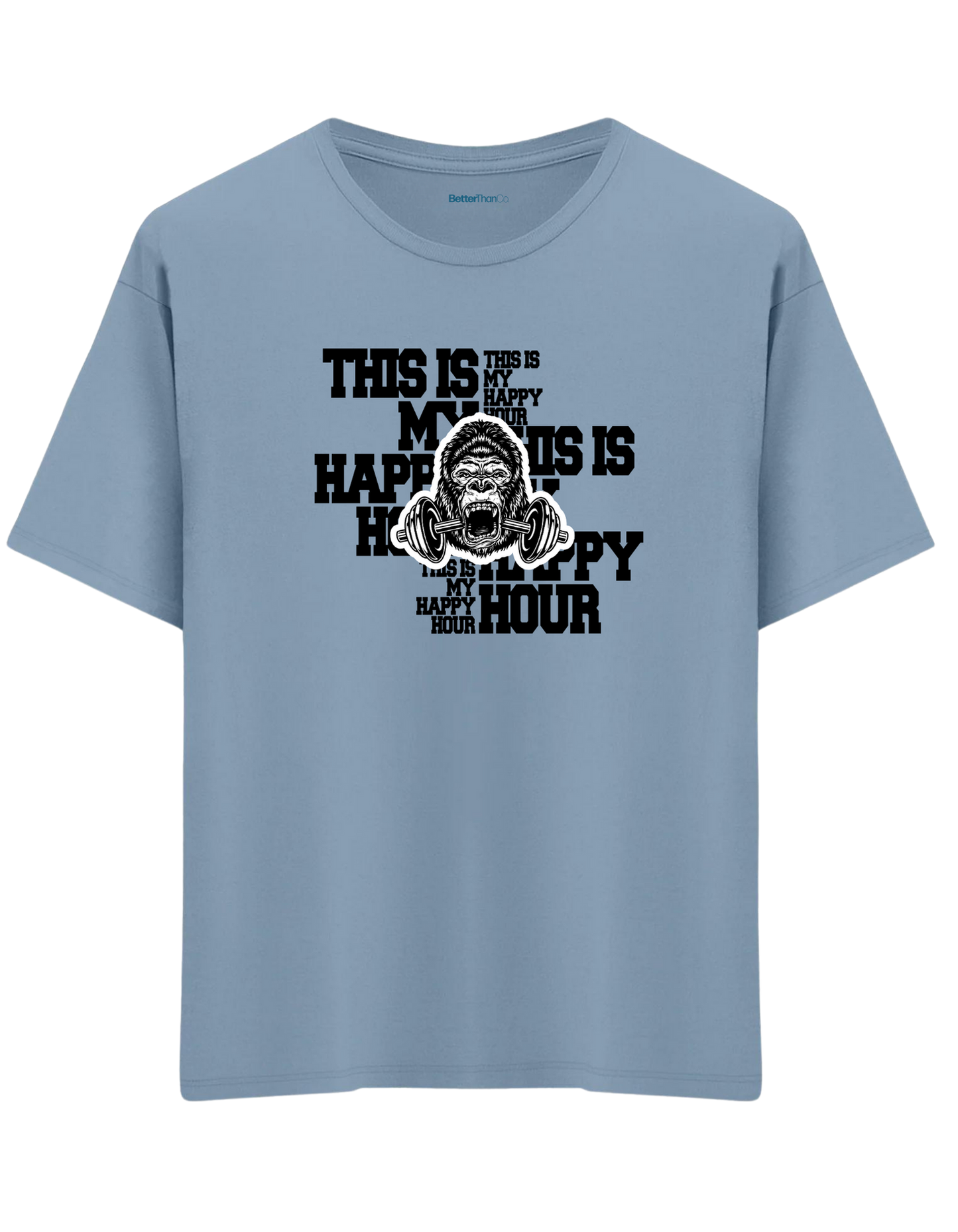 Happy Hour Baskılı Bisiklet Yaka Oversize T-shirt