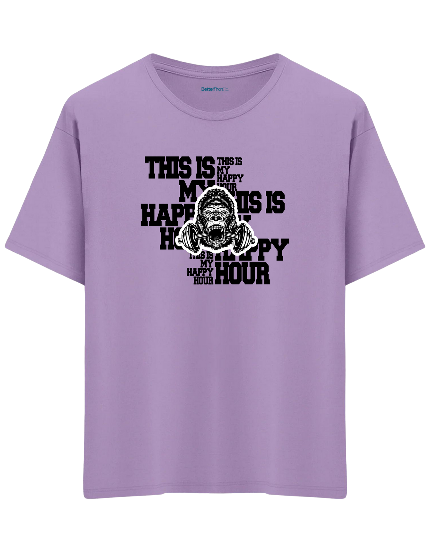 Happy Hour Baskılı Bisiklet Yaka Oversize T-shirt
