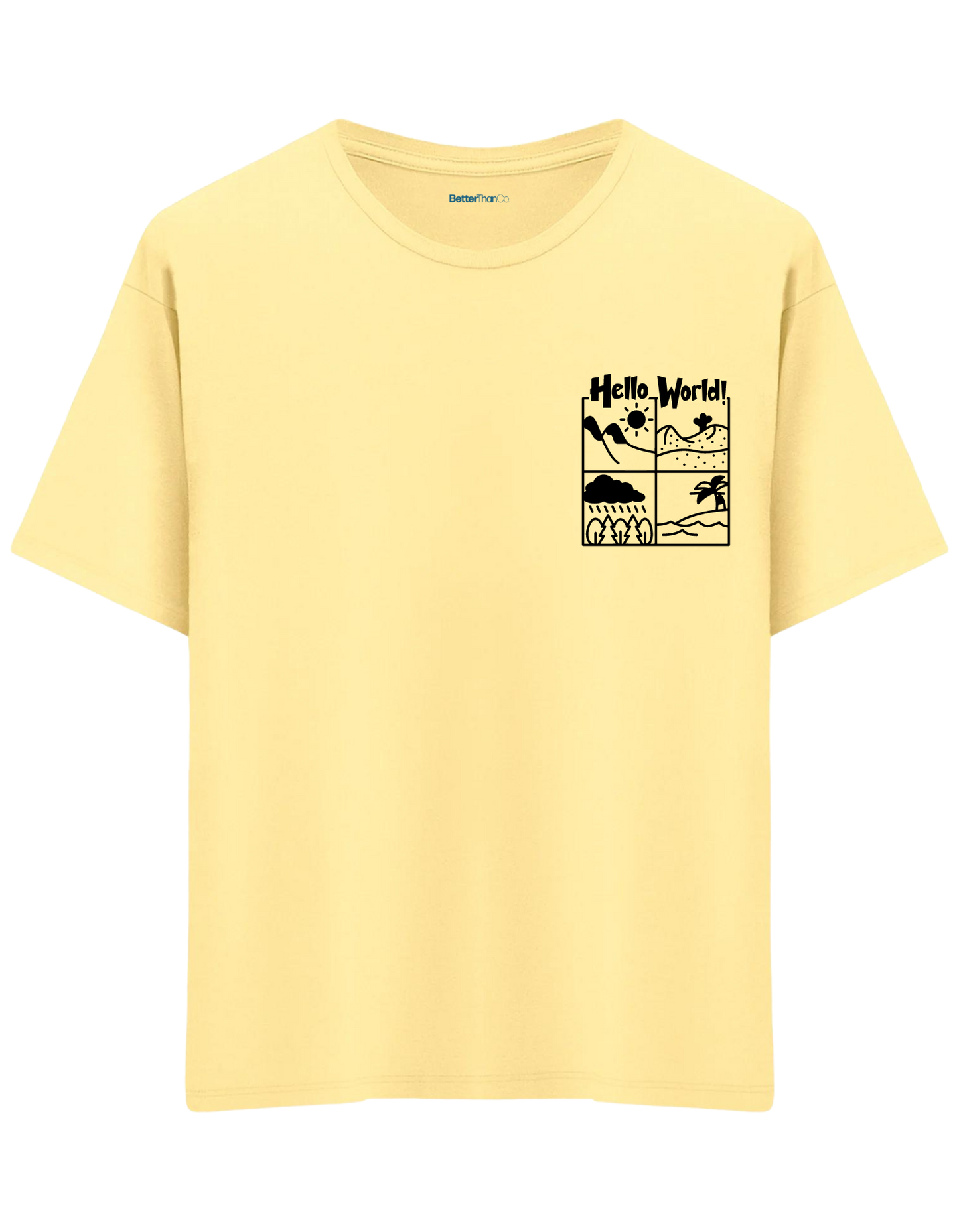 Hello World Baskılı Bisiklet Yaka Oversize T-shirt
