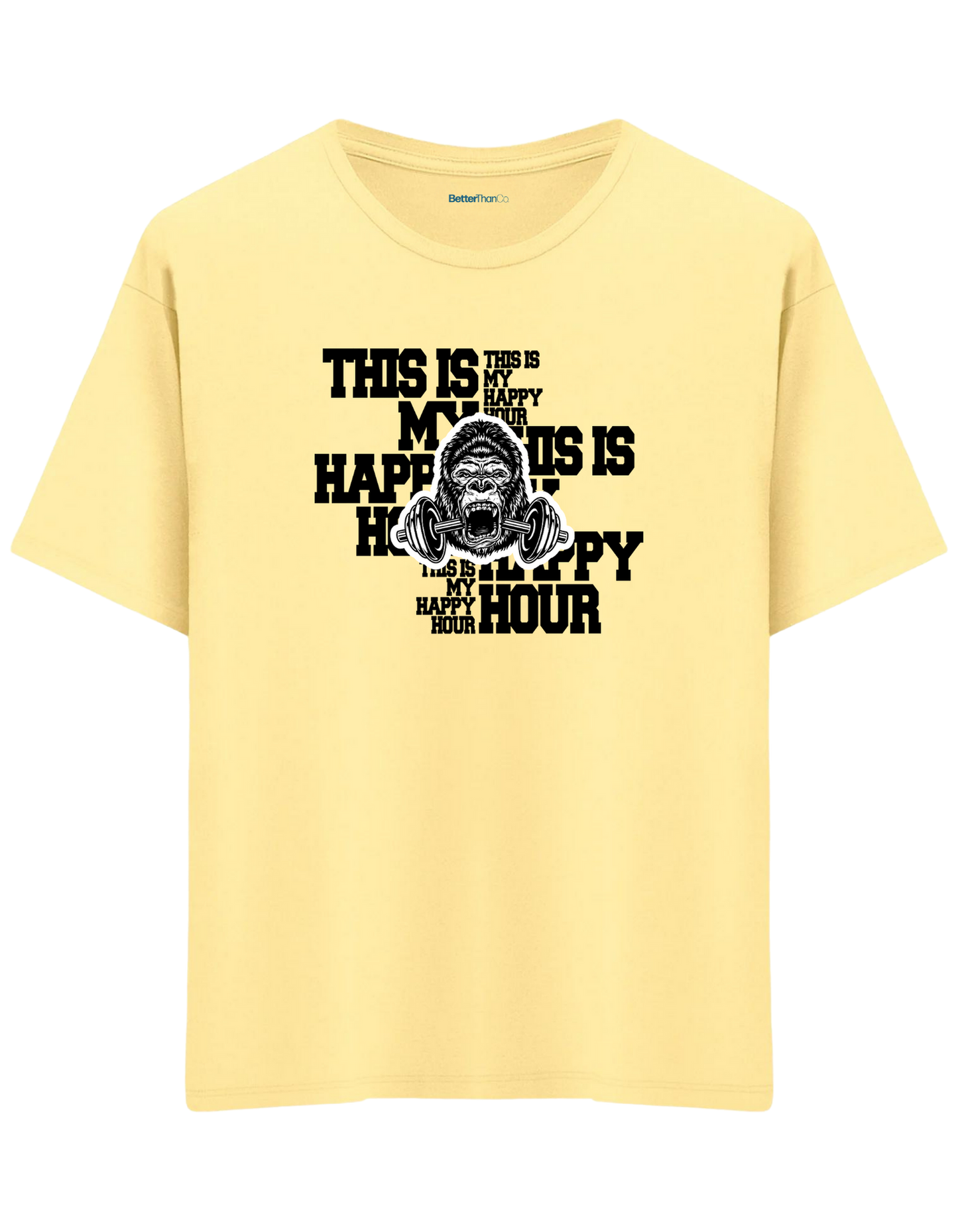 Happy Hour Baskılı Bisiklet Yaka Oversize T-shirt