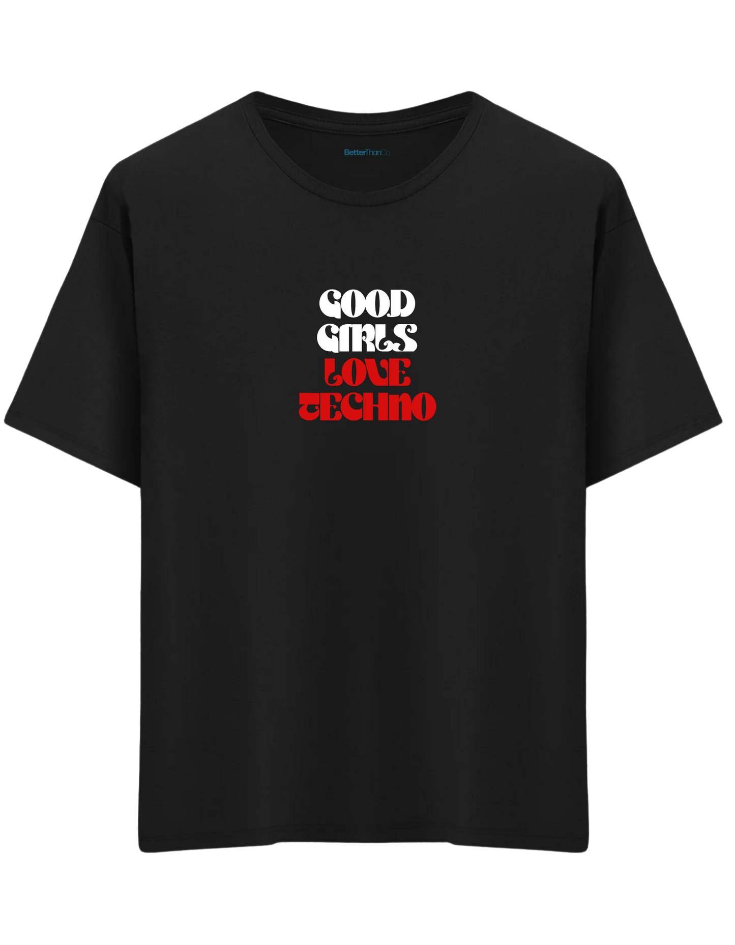 Techno Baskılı Bisiklet Yaka Oversize T-shirt