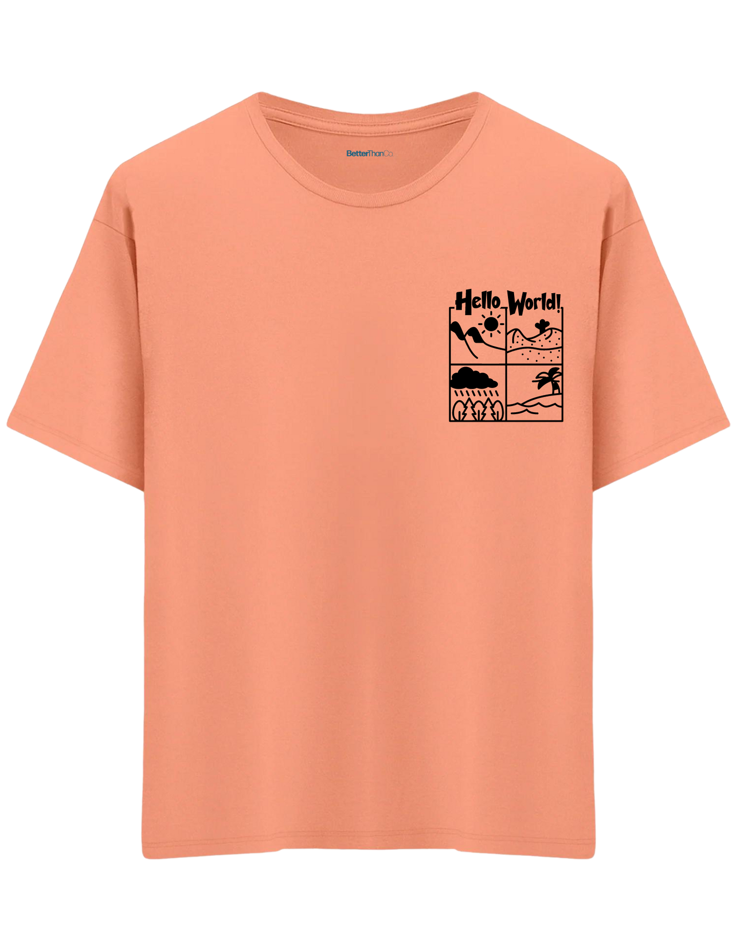 Hello World Baskılı Bisiklet Yaka Oversize T-shirt