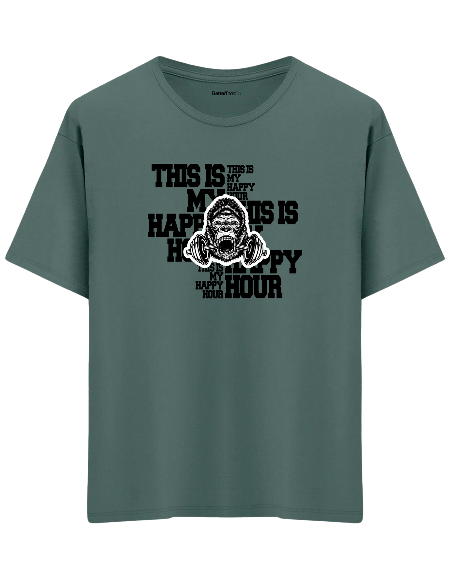 Happy Hour Baskılı Bisiklet Yaka Oversize T-shirt