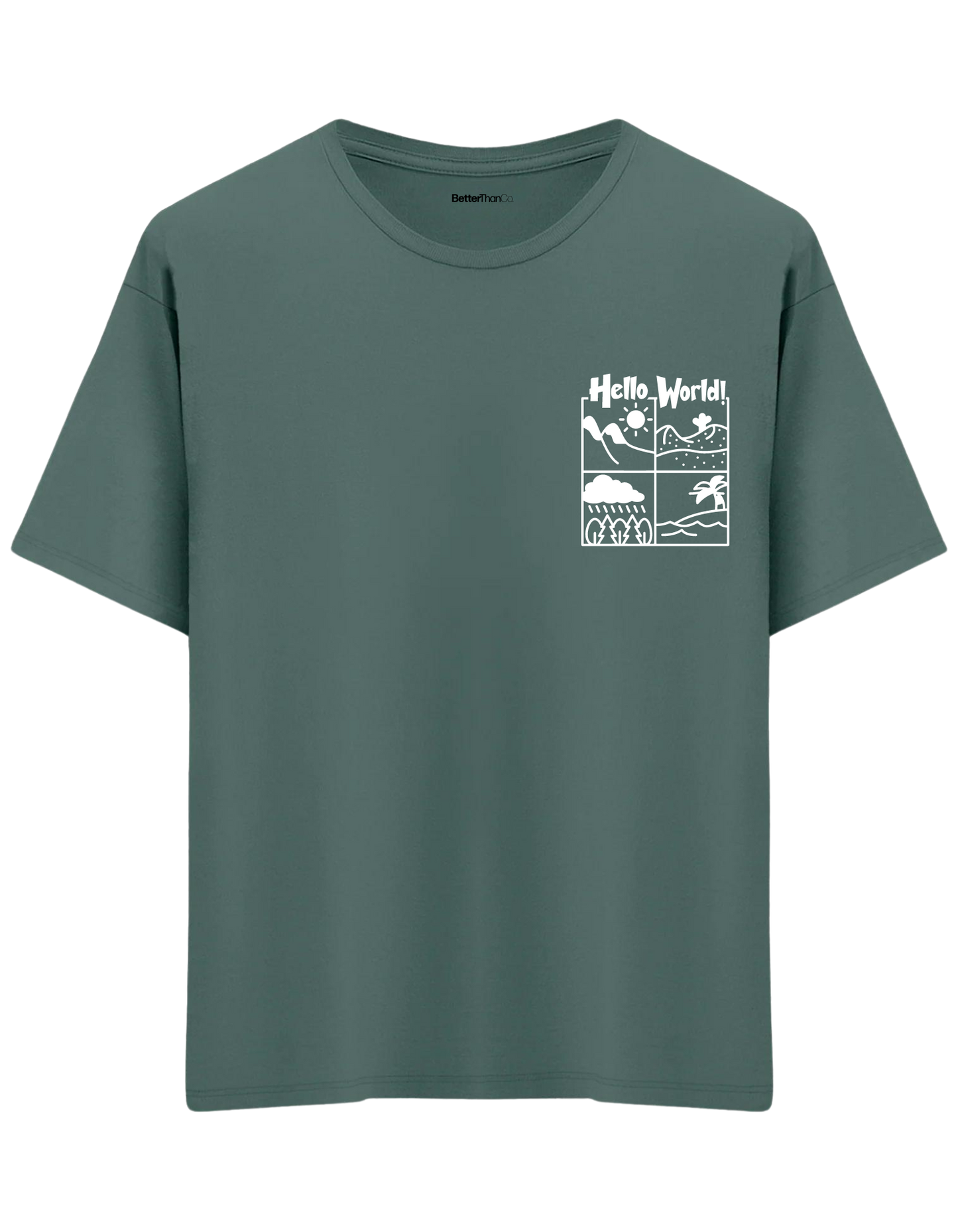 Hello World Baskılı Bisiklet Yaka Oversize T-shirt