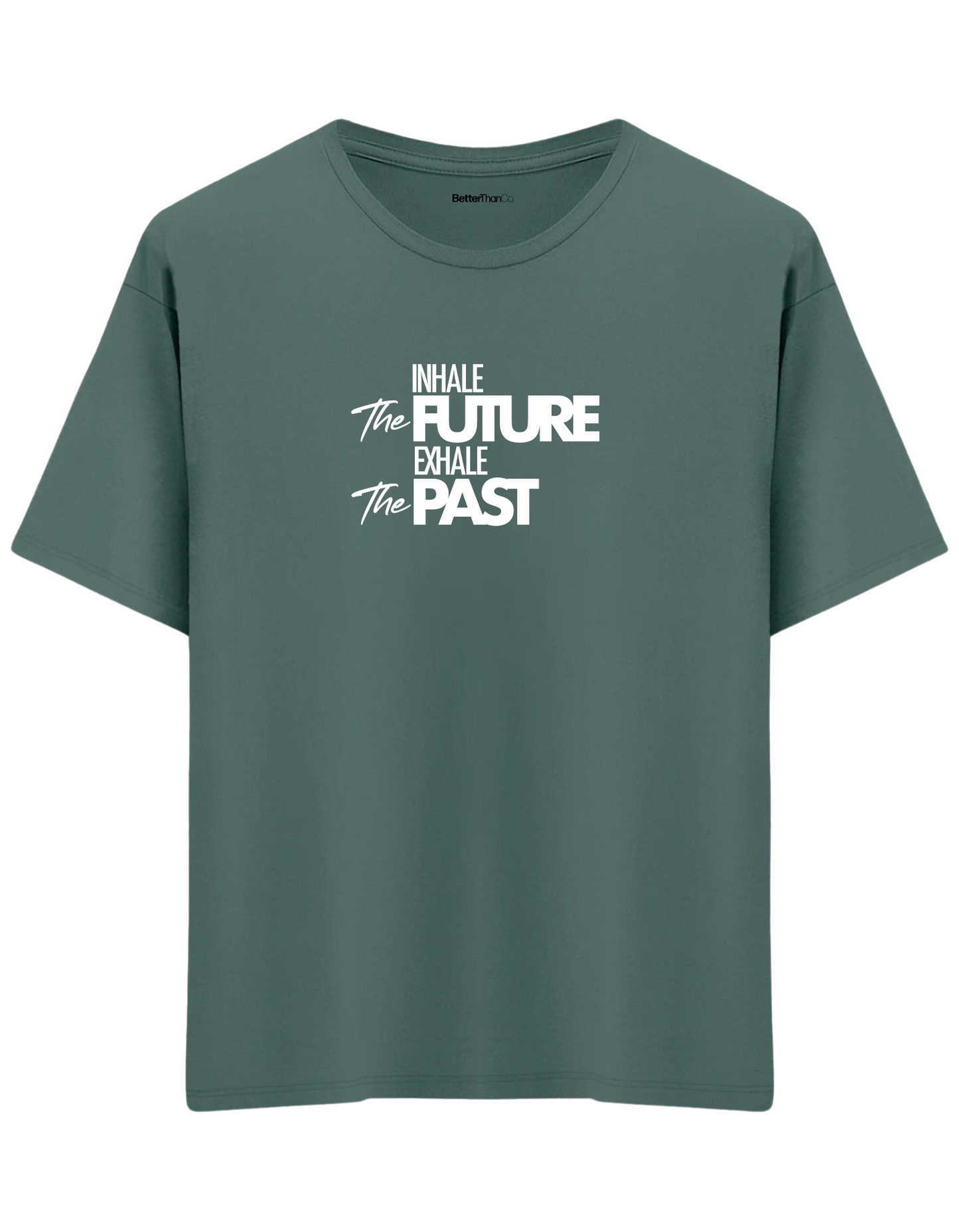 Inhale Exhale Baskılı Bisiklet Yaka Oversize T-shirt