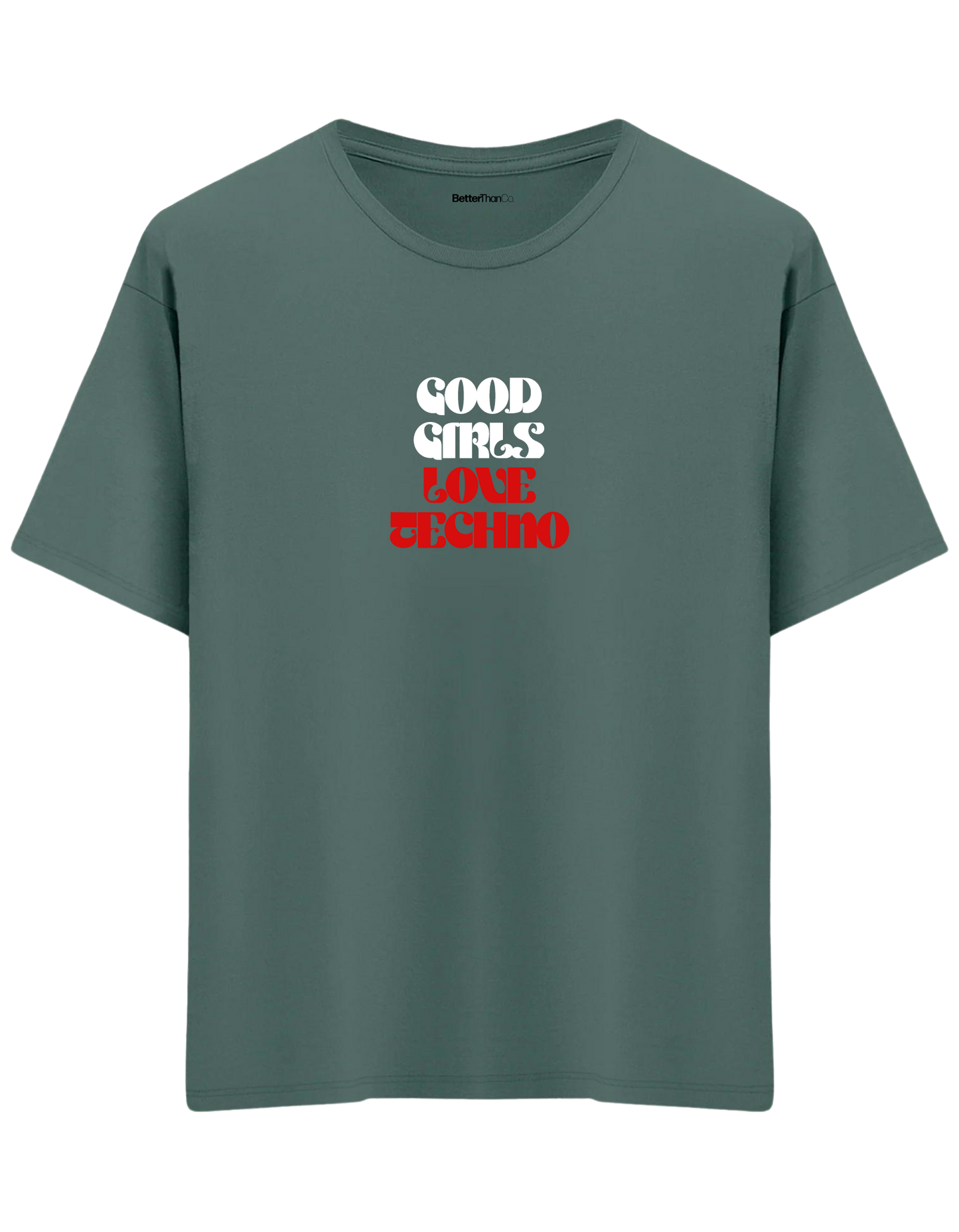 Techno Baskılı Bisiklet Yaka Oversize T-shirt