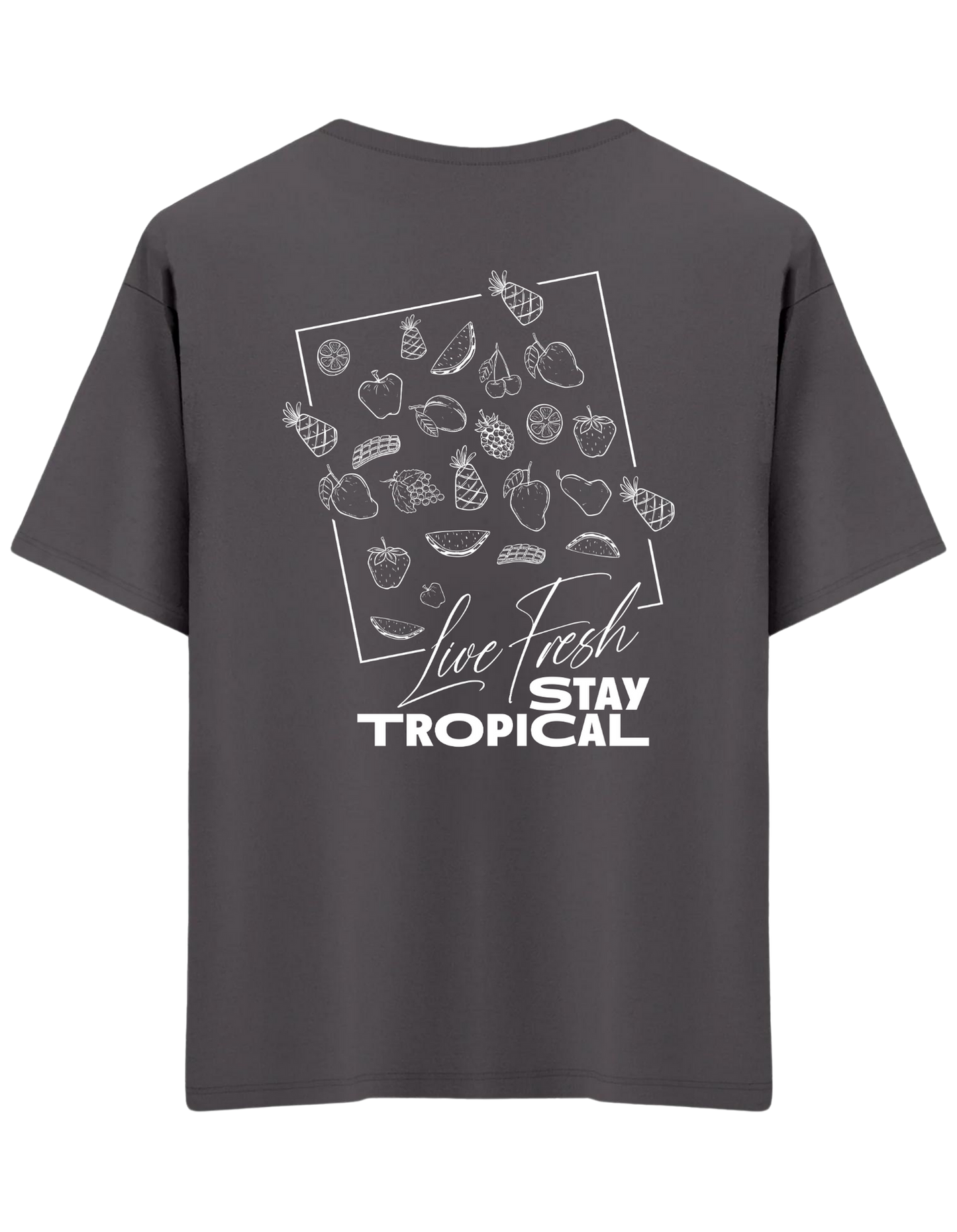 Tropical Baskılı Bisiklet Yaka Oversize T-shirt