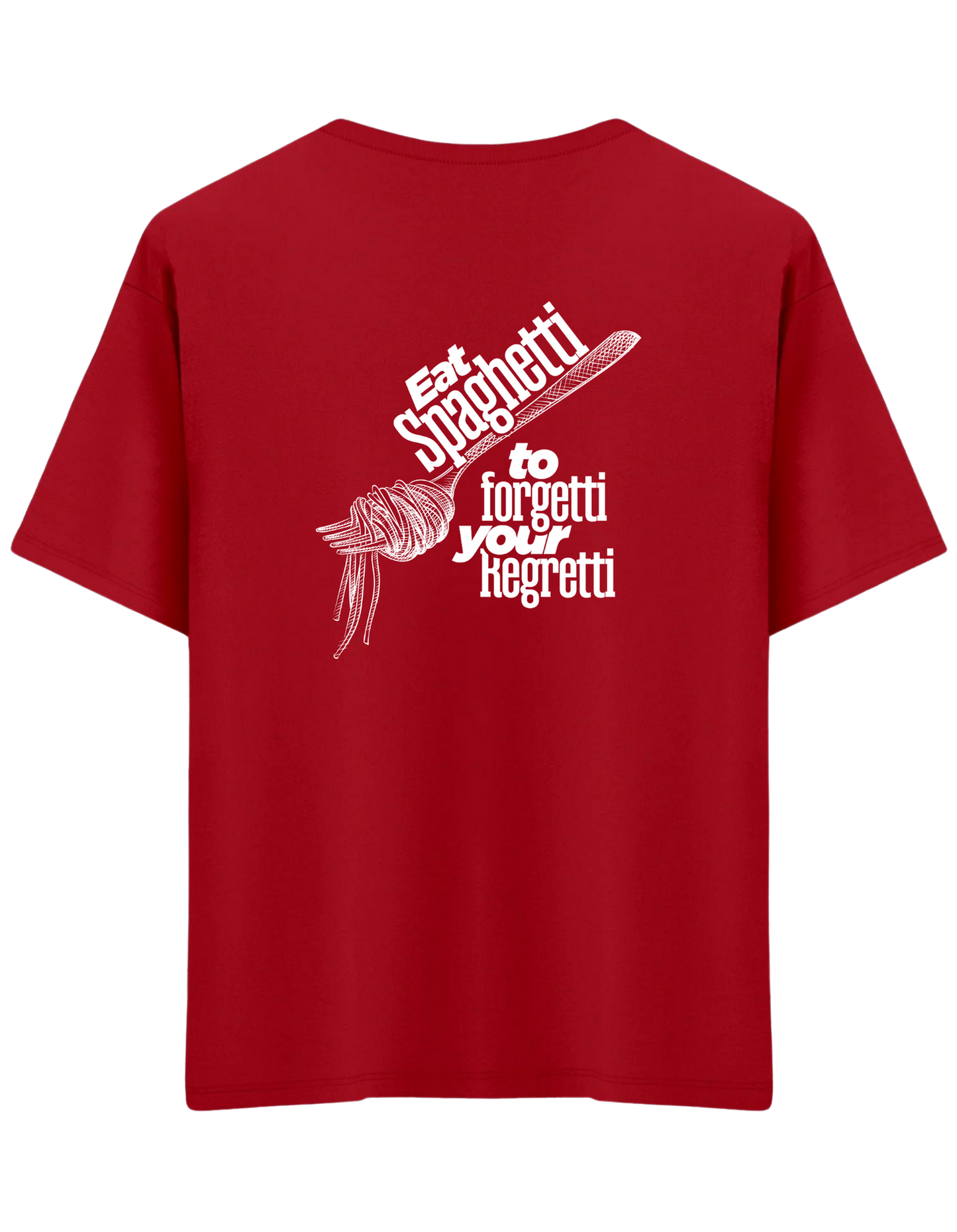 Spaghetti Baskılı Bisiklet Yaka Oversize T-shirt