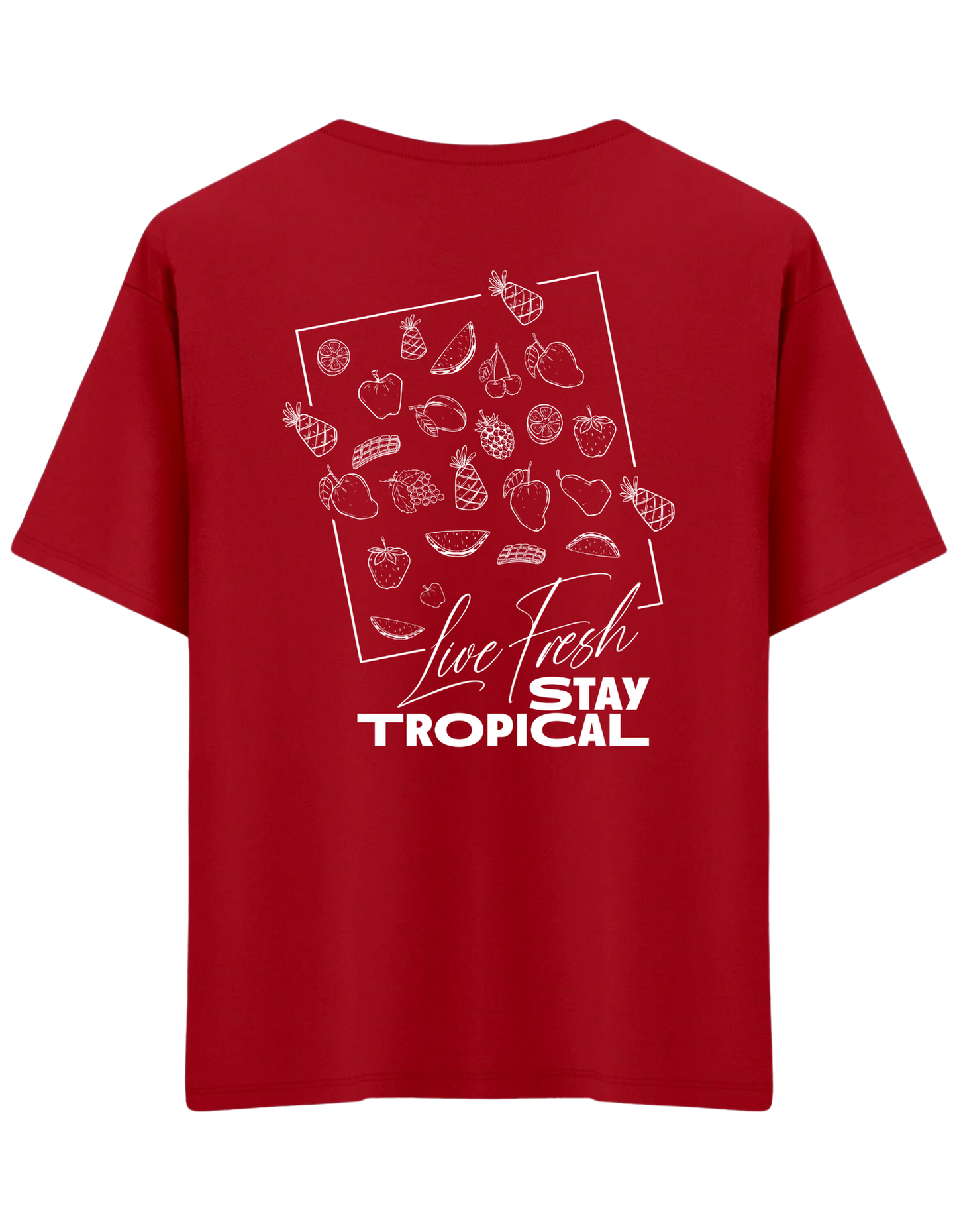 Tropical Baskılı Bisiklet Yaka Oversize T-shirt