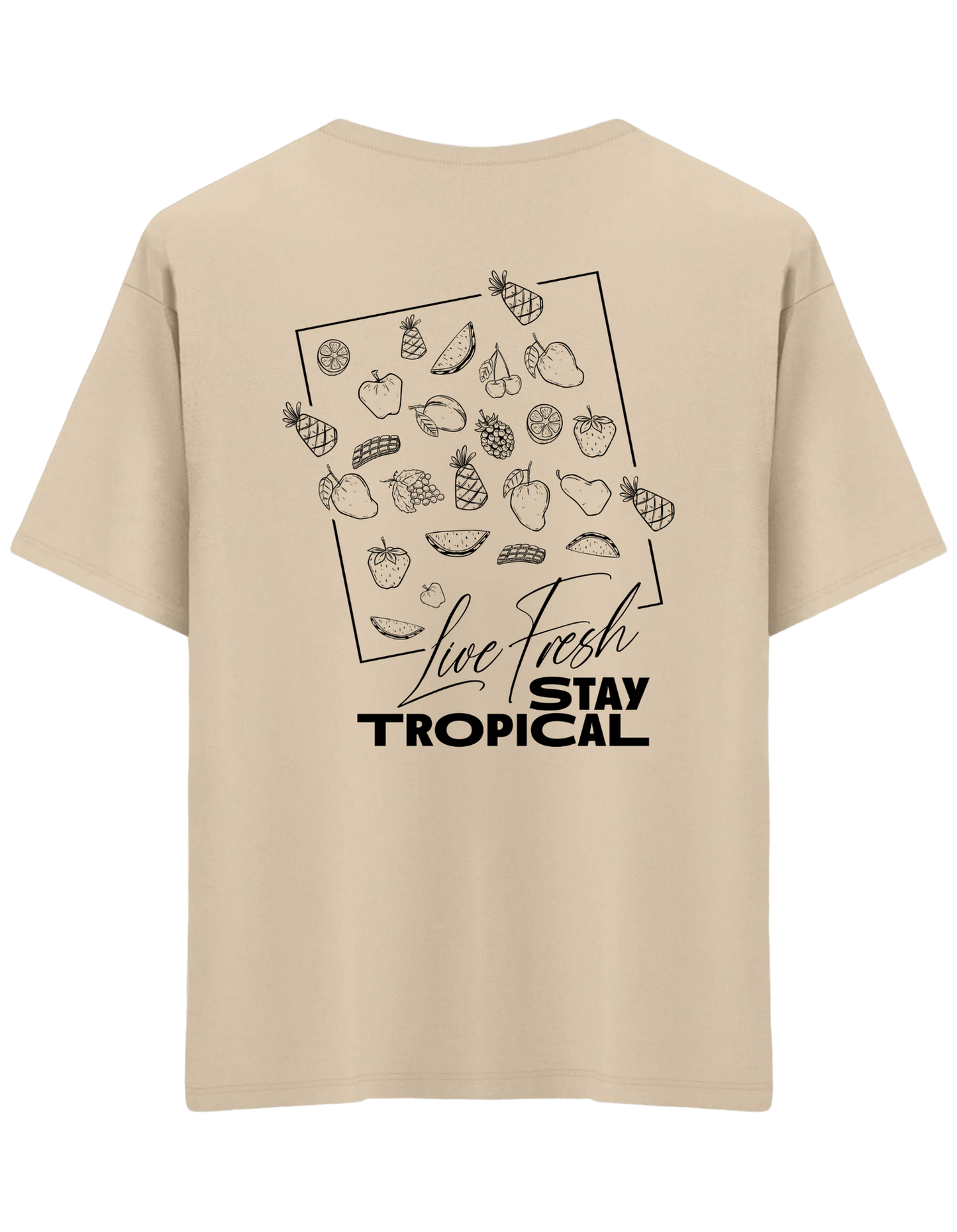 Tropical Baskılı Bisiklet Yaka Oversize T-shirt