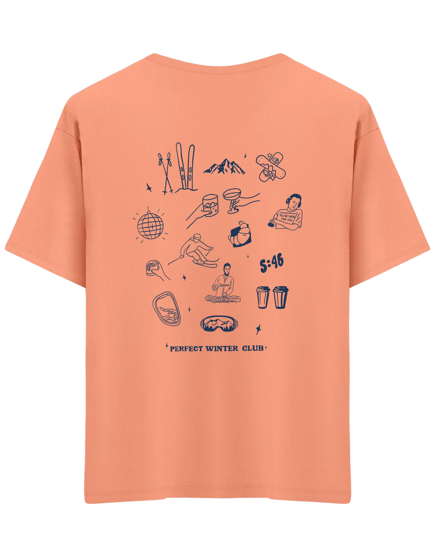 Winter Club Baskılı Bisiklet Yaka Oversize T-shirt