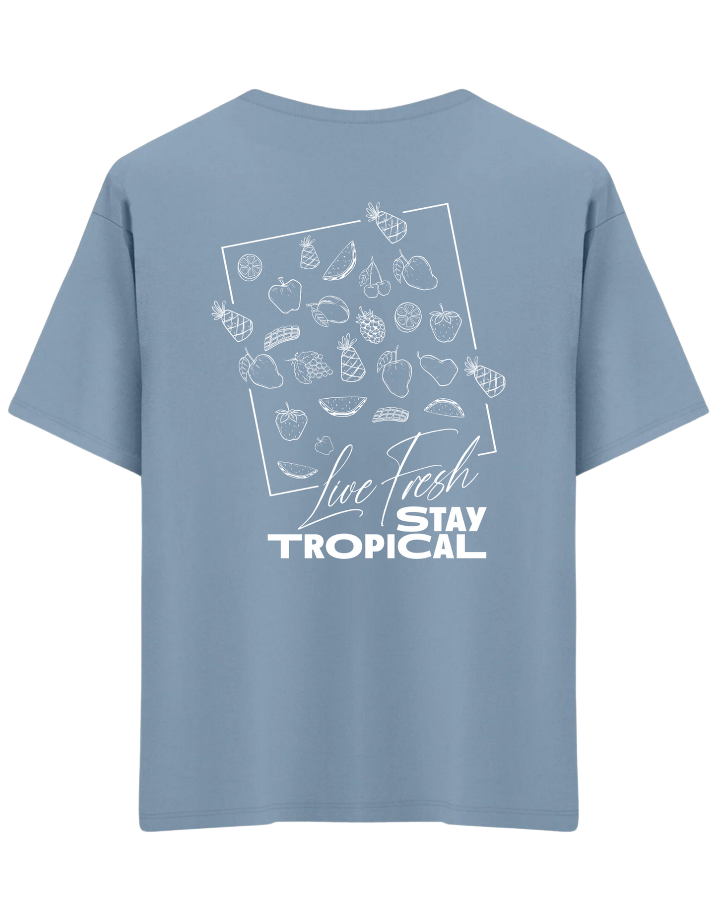 Tropical Baskılı Bisiklet Yaka Oversize T-shirt