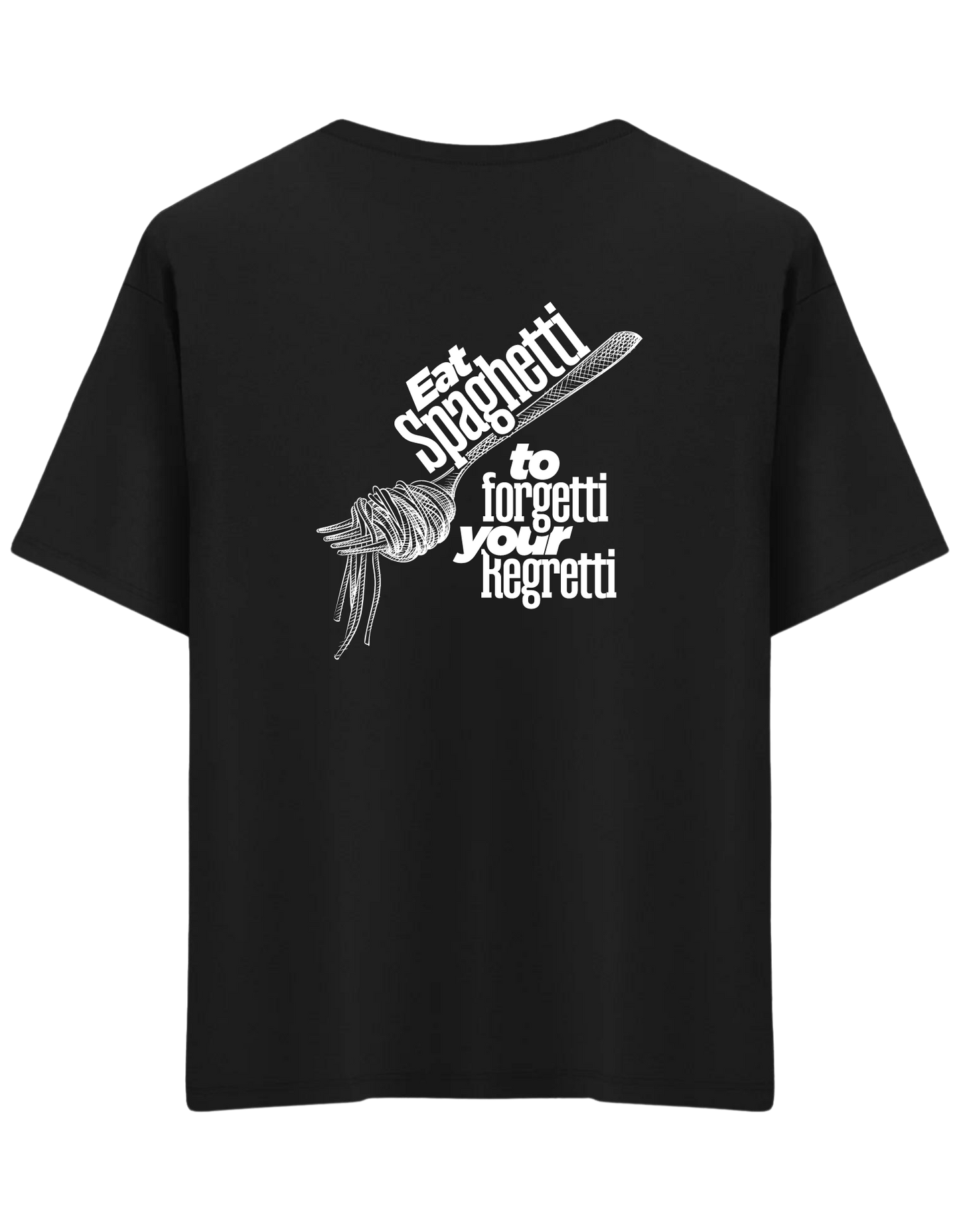 Spaghetti Baskılı Bisiklet Yaka Oversize T-shirt