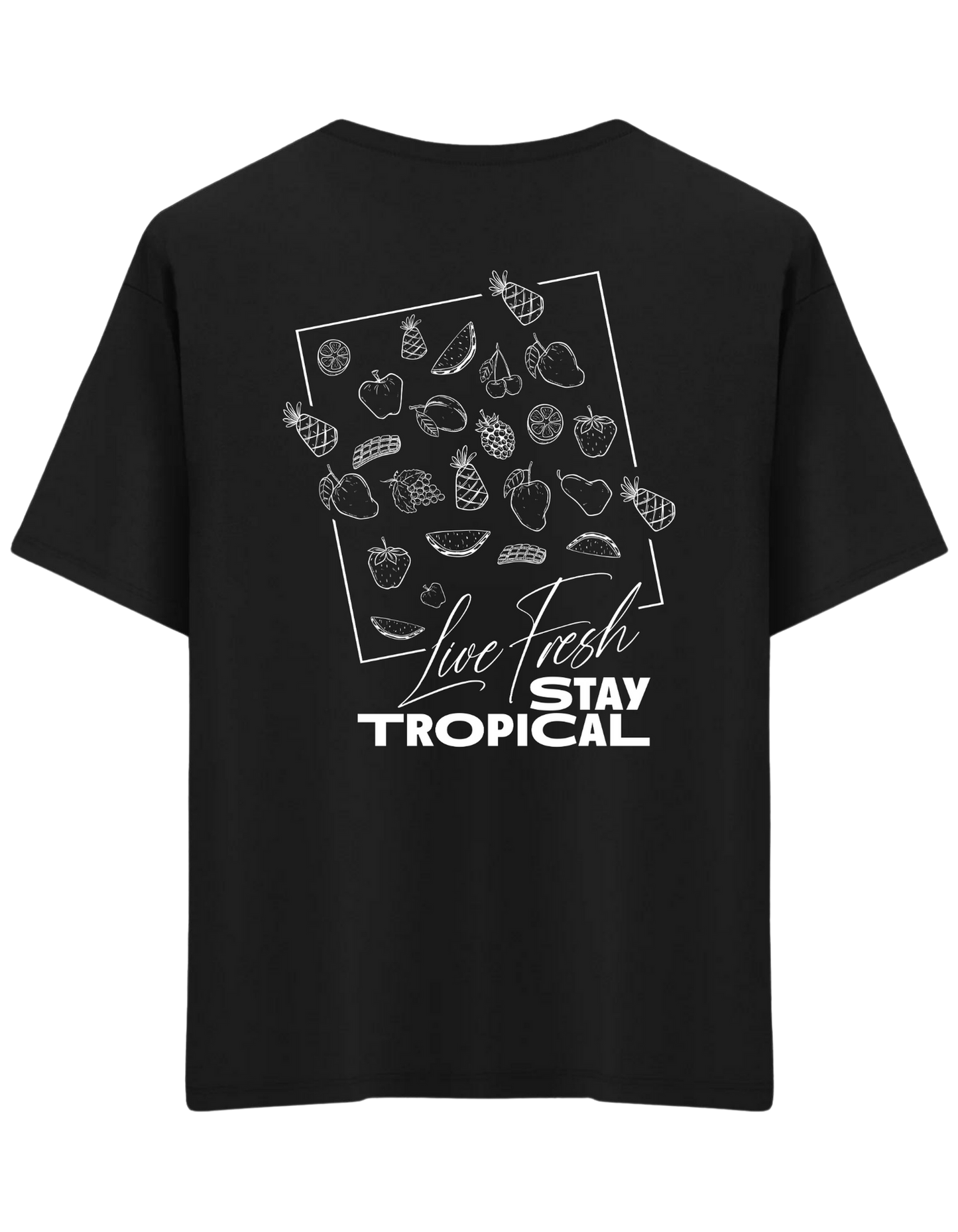 Tropical Baskılı Bisiklet Yaka Oversize T-shirt