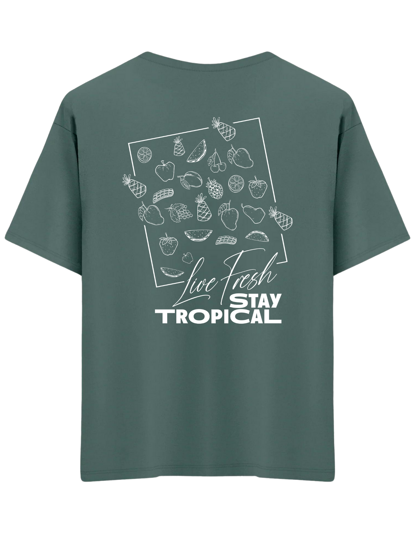 Tropical Baskılı Bisiklet Yaka Oversize T-shirt