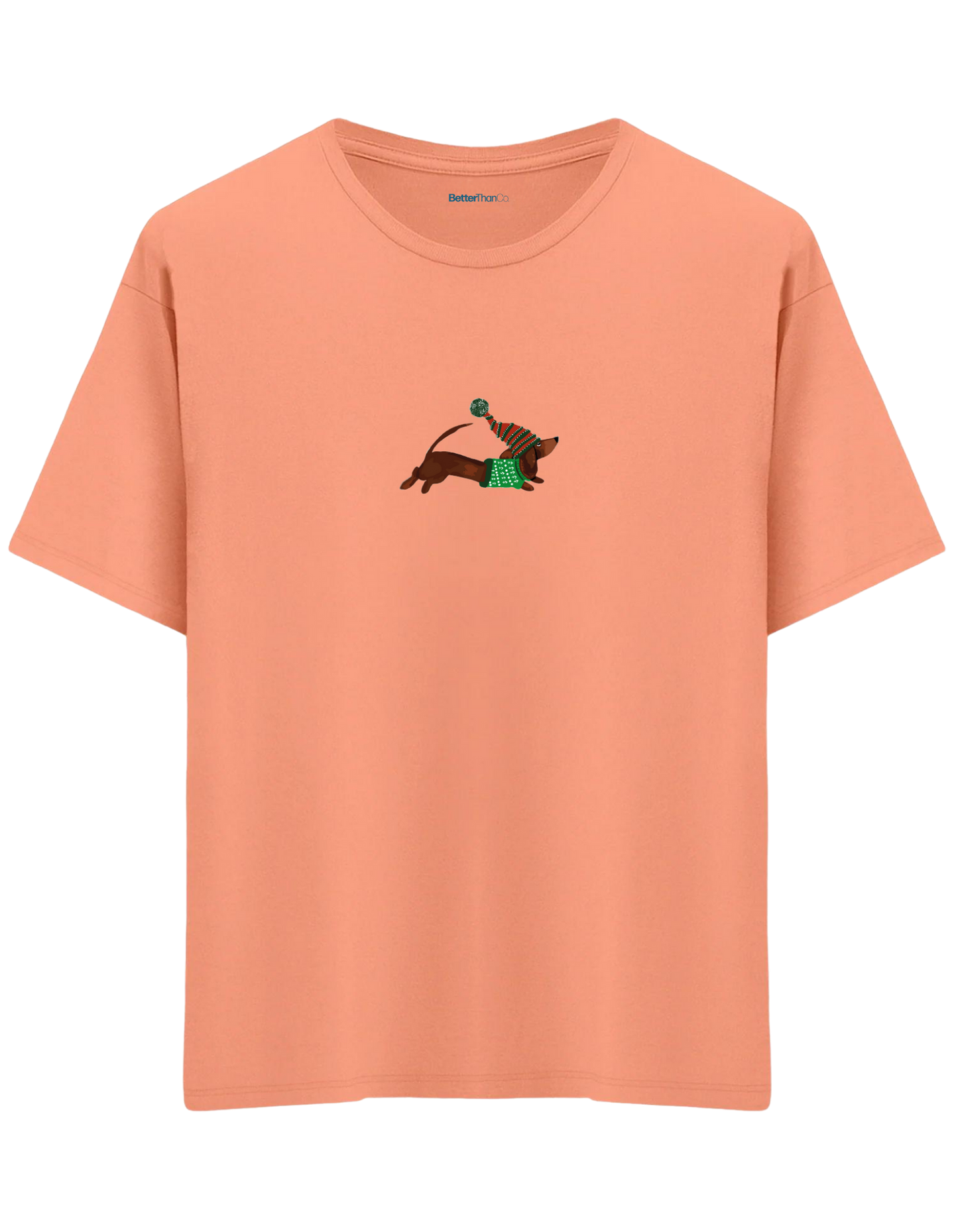 Santa Sausage Dog Baskılı Bisiklet Yaka Oversize T-shirt