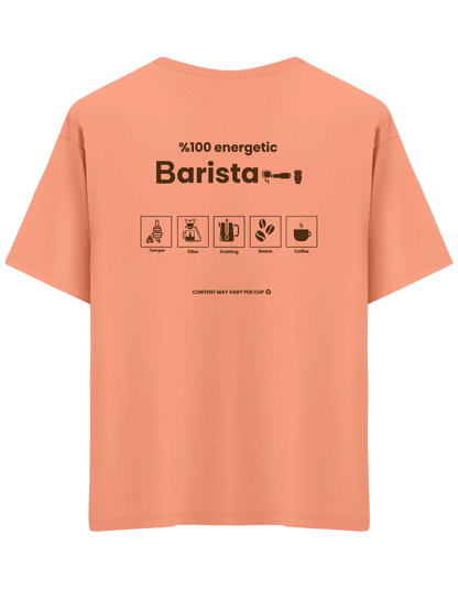 Barista Baskılı Bisiklet Yaka Oversize T-shirt
